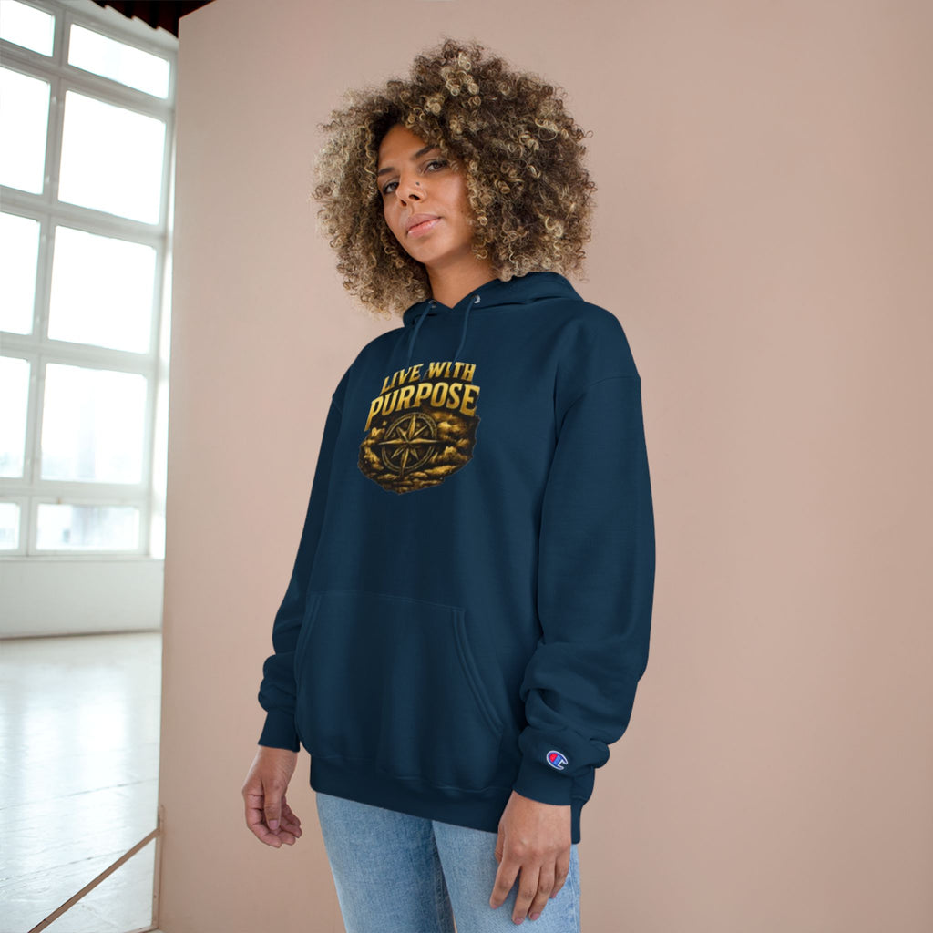 Live With Purpose Hoodie — Motivational Champion Hoodie with Compass Graphic