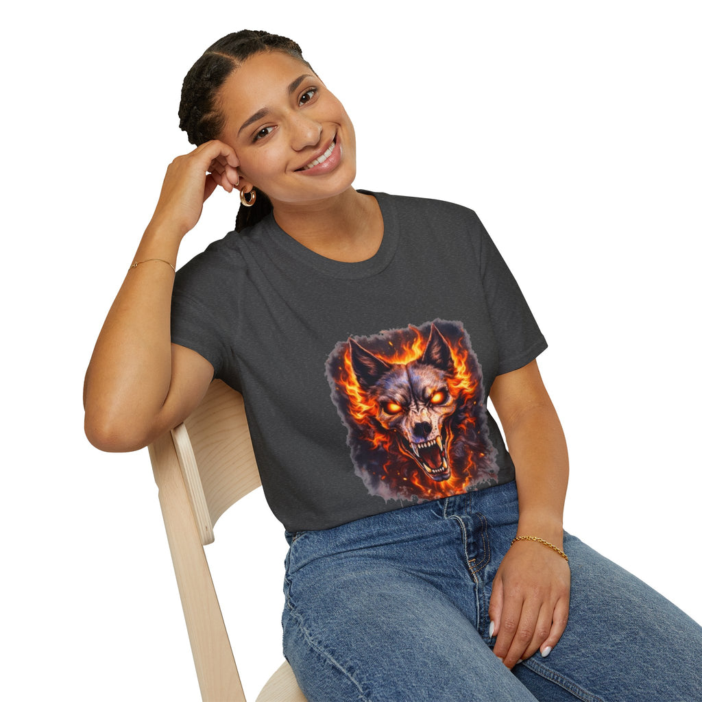 Flaming Wolf Skull T-Shirt — Fiery Wolf Head Graphic Tee