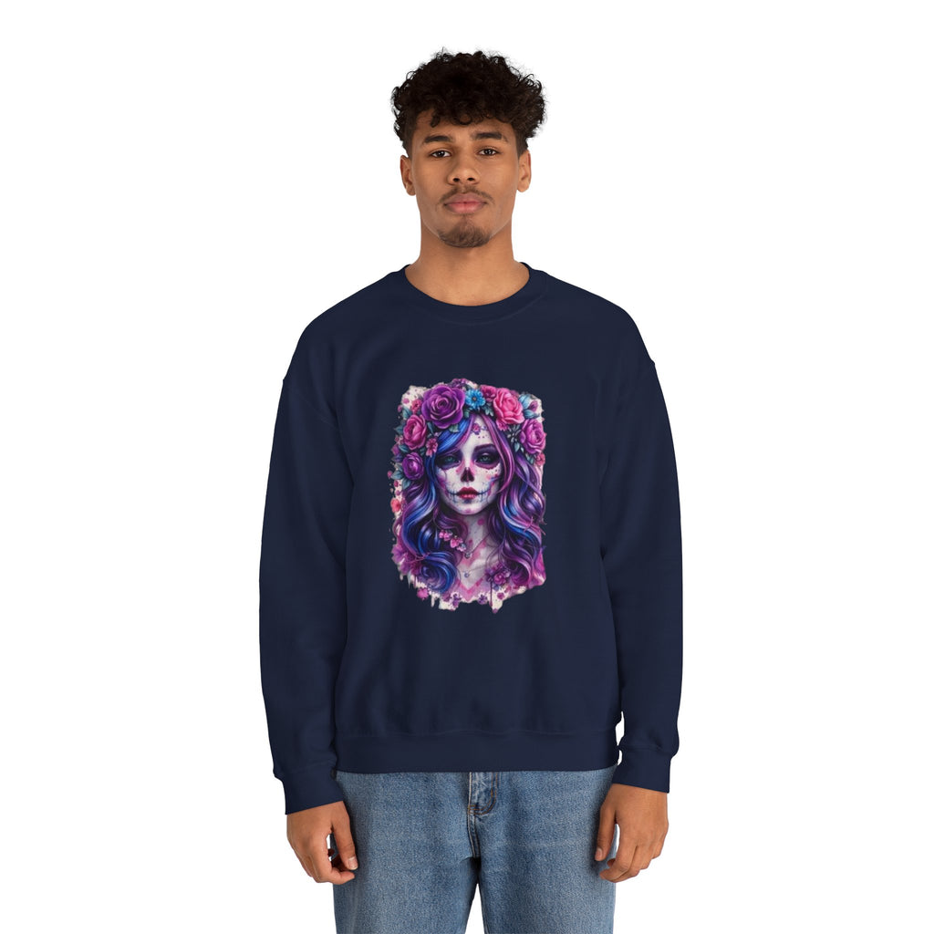 Sugar Skull Floral Crewneck Sweatshirt — Day of the Dead Skull Girl Design