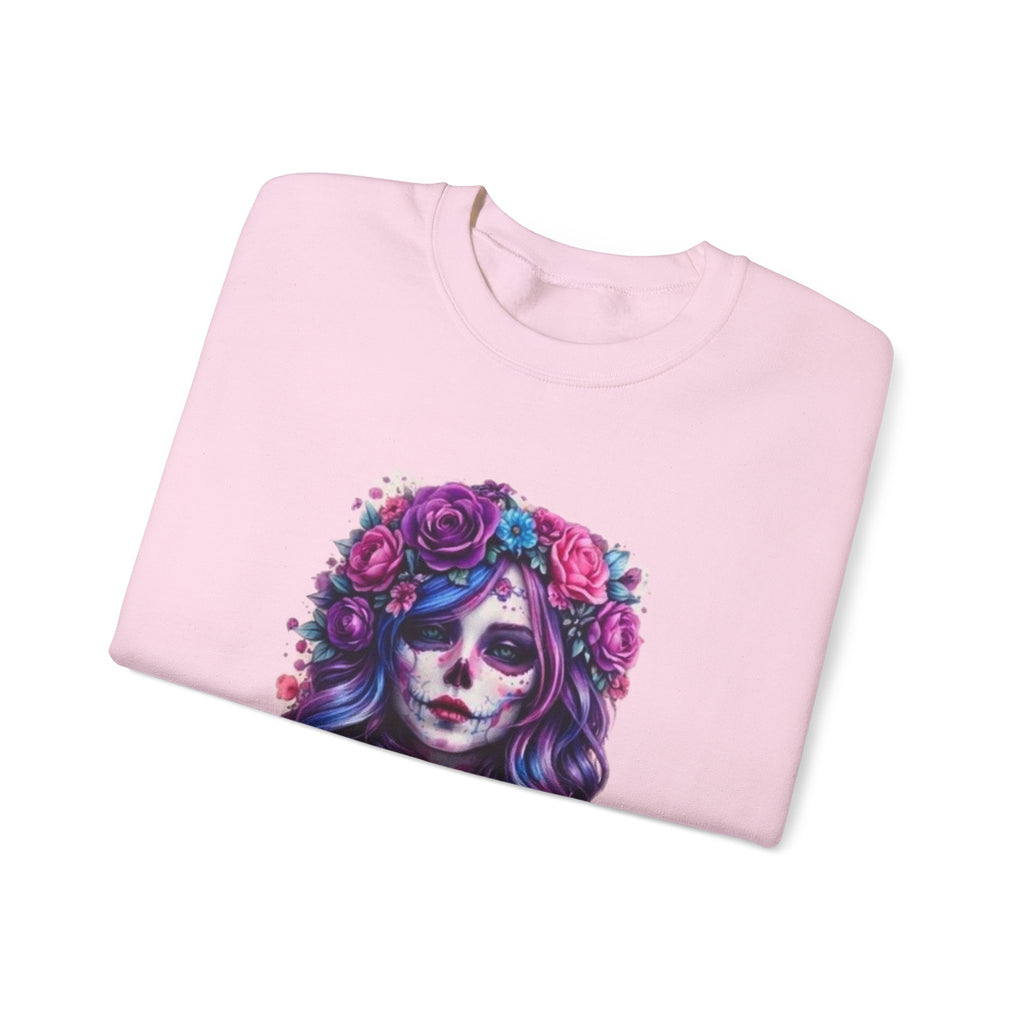 Sugar Skull Floral Crewneck Sweatshirt — Day of the Dead Skull Girl Design