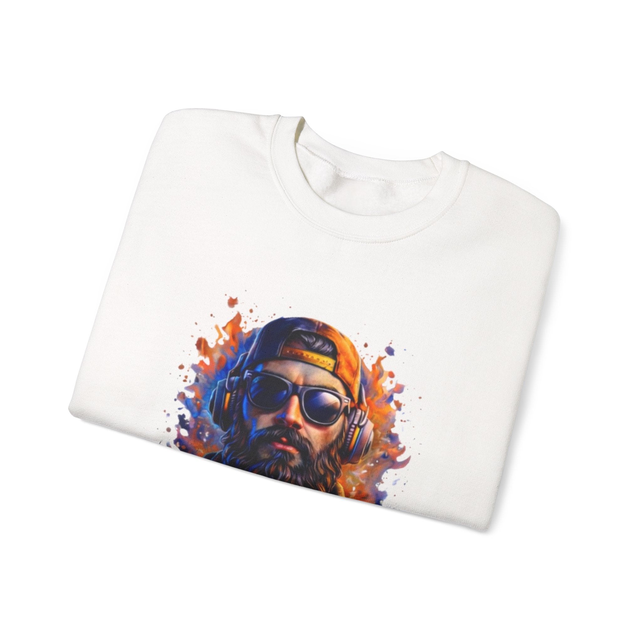 Bearded Hipster Portrait Sweatshirt — Artistic Drip Paint Crewneck