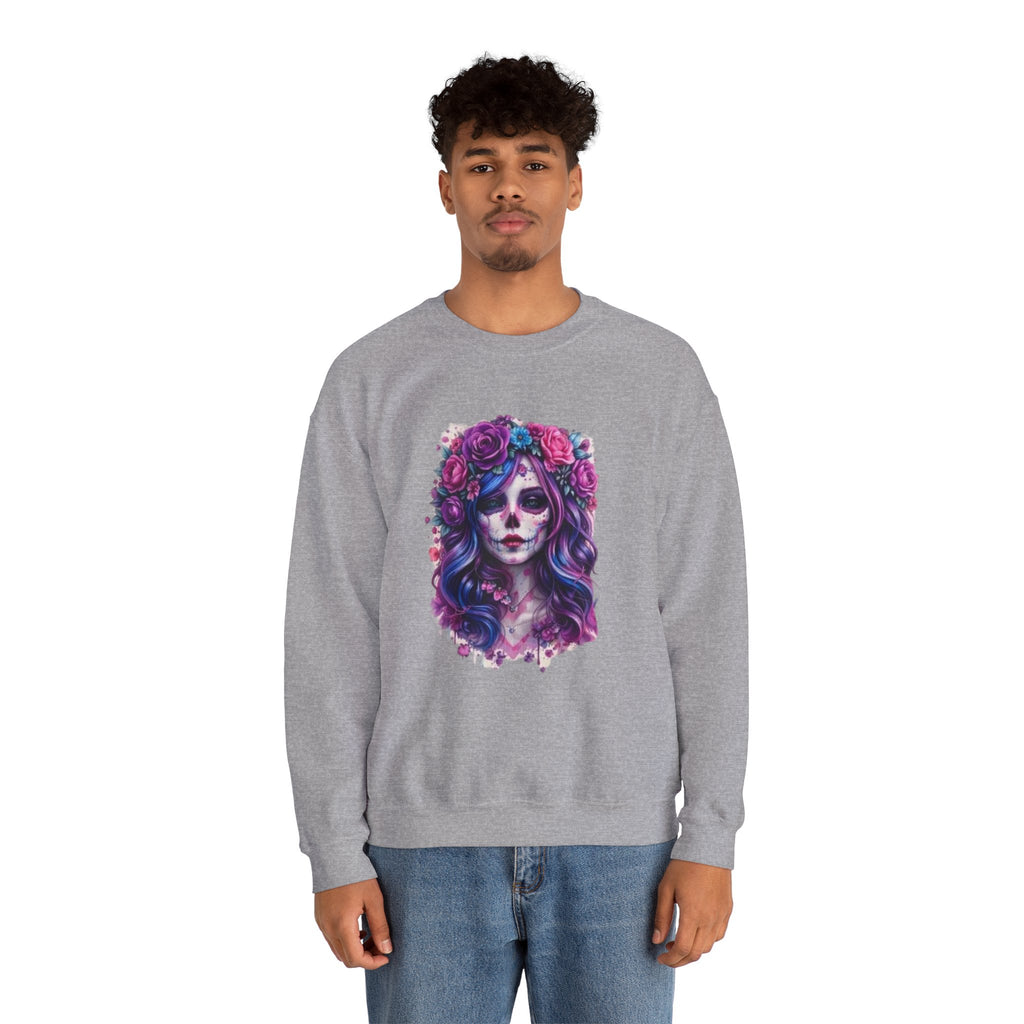 Sugar Skull Floral Crewneck Sweatshirt — Day of the Dead Skull Girl Design
