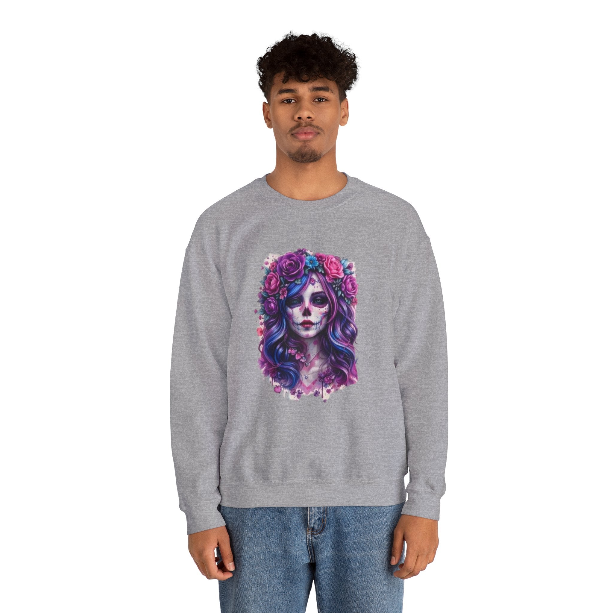 Sugar Skull Floral Crewneck Sweatshirt — Day of the Dead Skull Girl Design