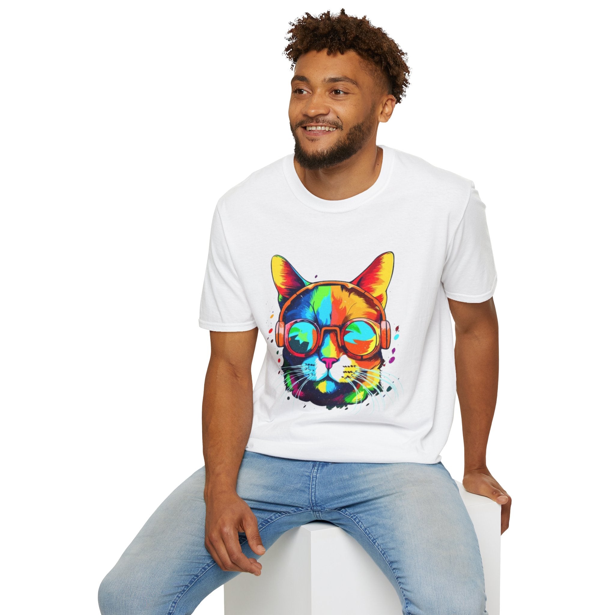 Colorful Cat with Sunglasses T-Shirt