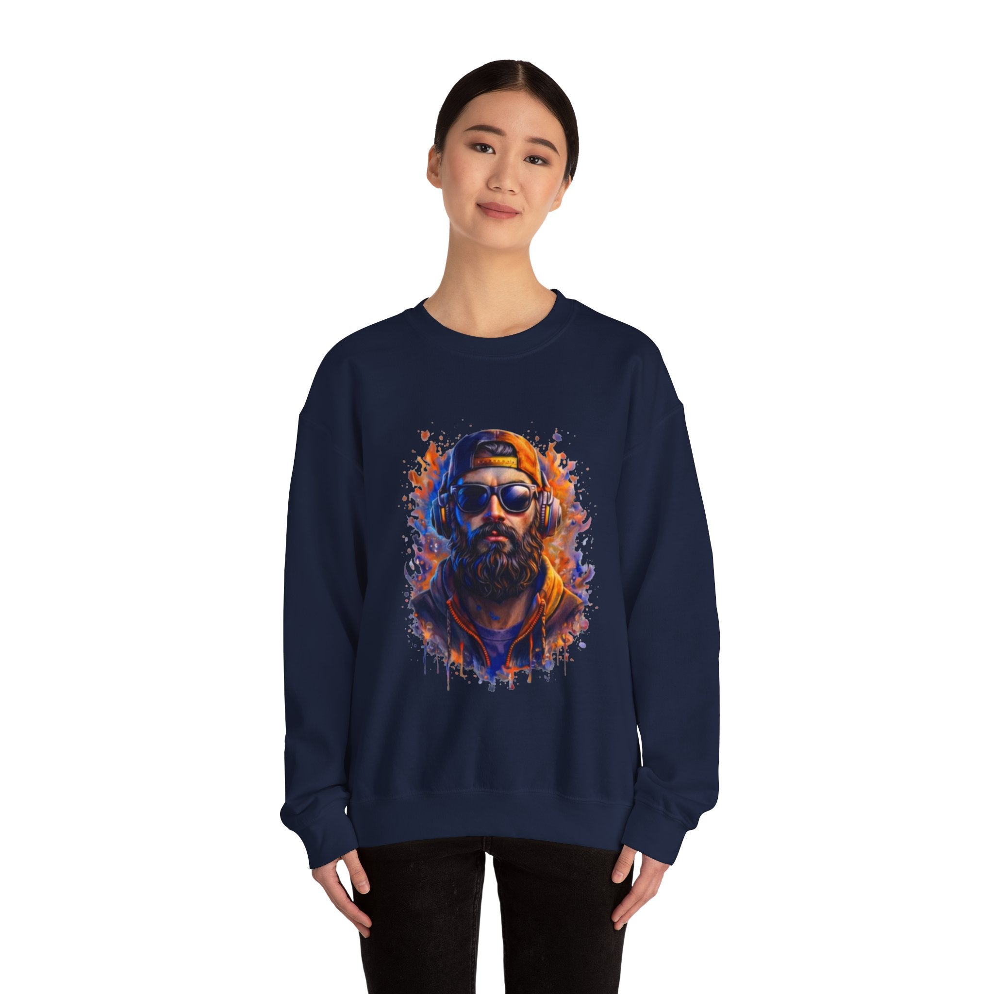 Bearded Hipster Portrait Sweatshirt — Artistic Drip Paint Crewneck