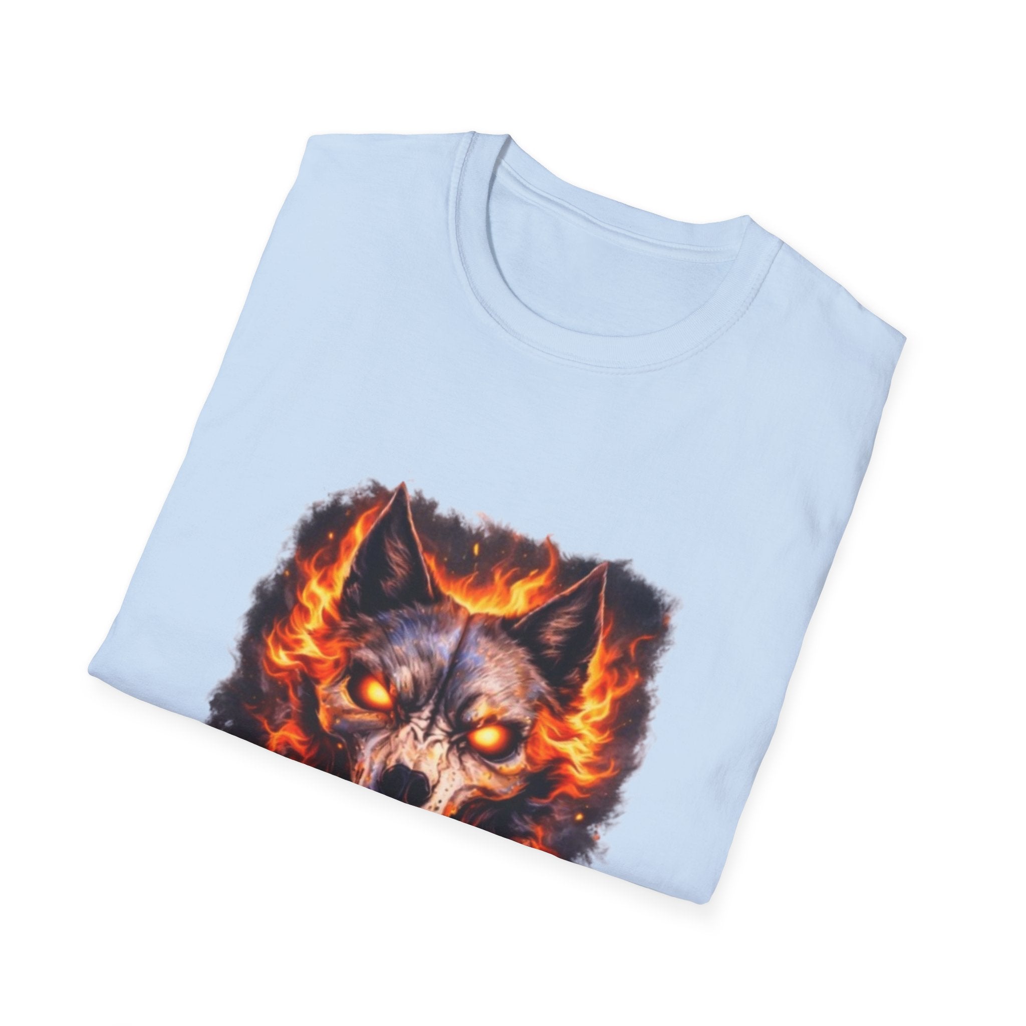 Flaming Wolf Skull T-Shirt — Fiery Wolf Head Graphic Tee