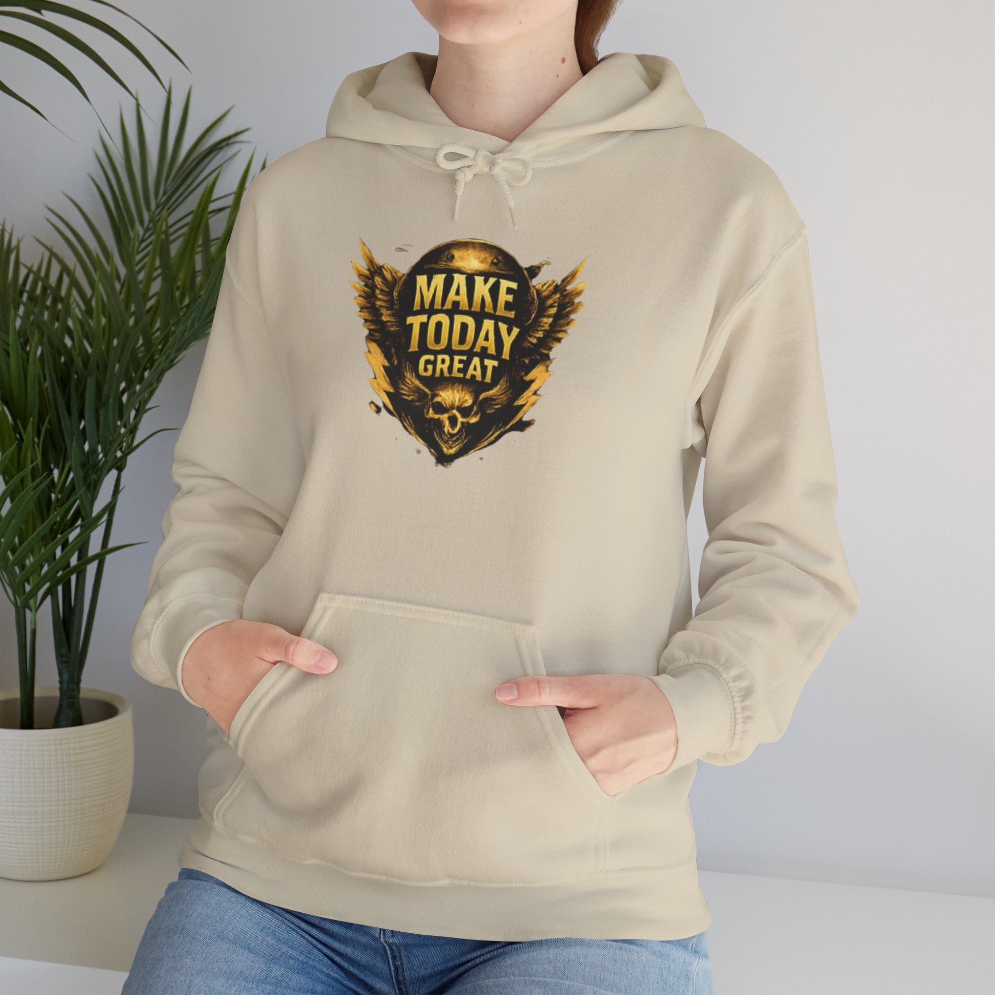 Make Today Great Hoodie — Inspirational Gold Shield Hooded Sweatshirt