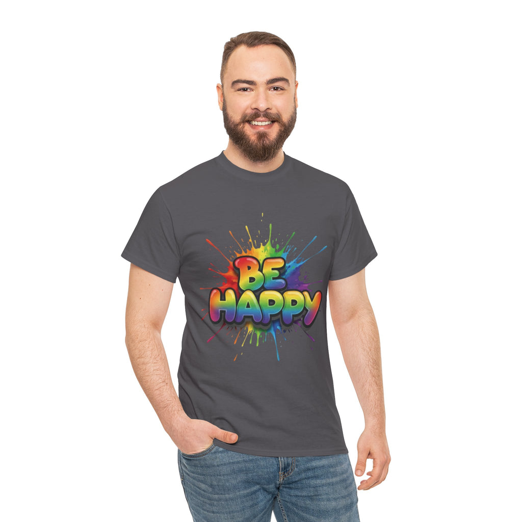 Be Happy Rainbow Tee — Positive Vibes Graphic T-Shirt