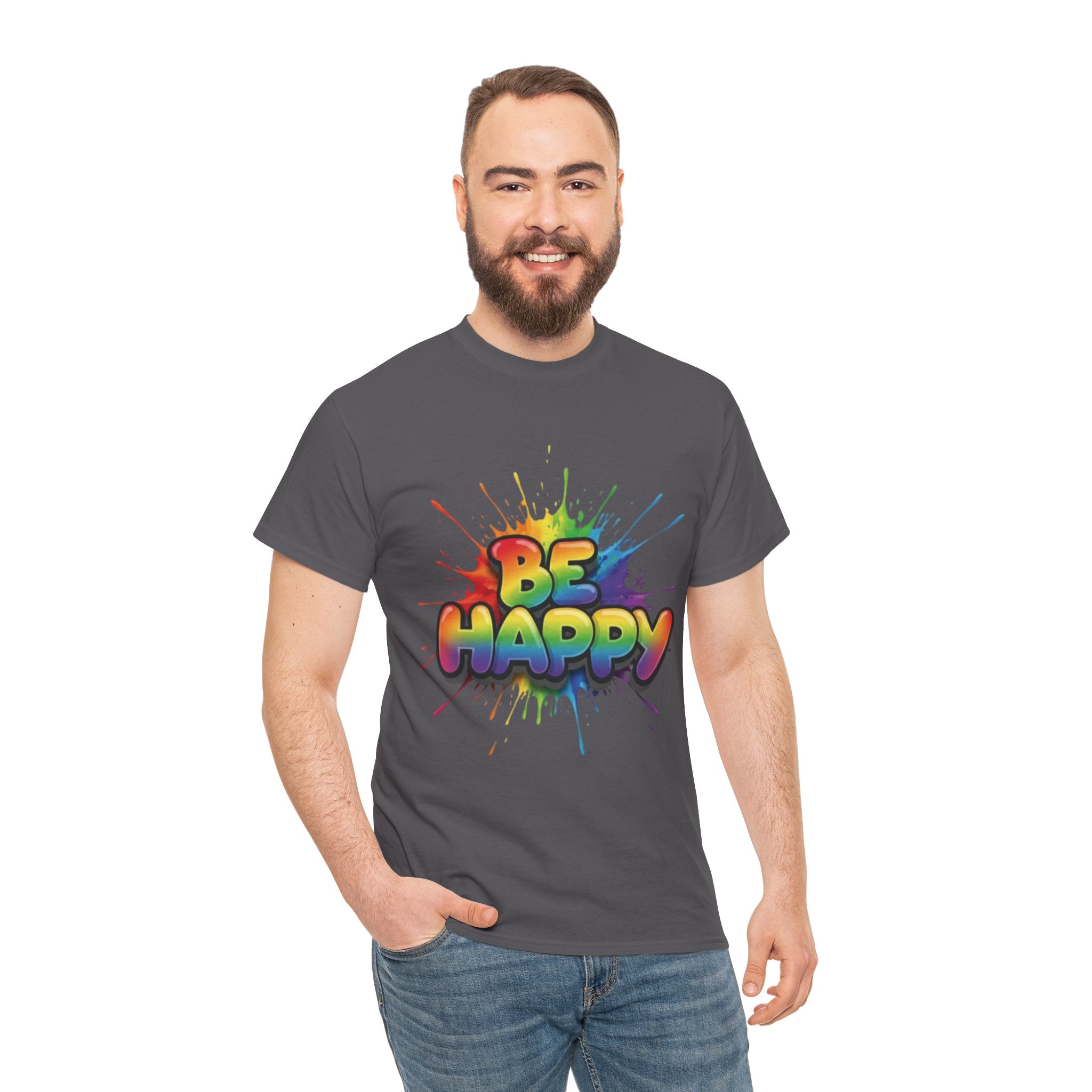 Be Happy Rainbow Tee — Positive Vibes Graphic T-Shirt