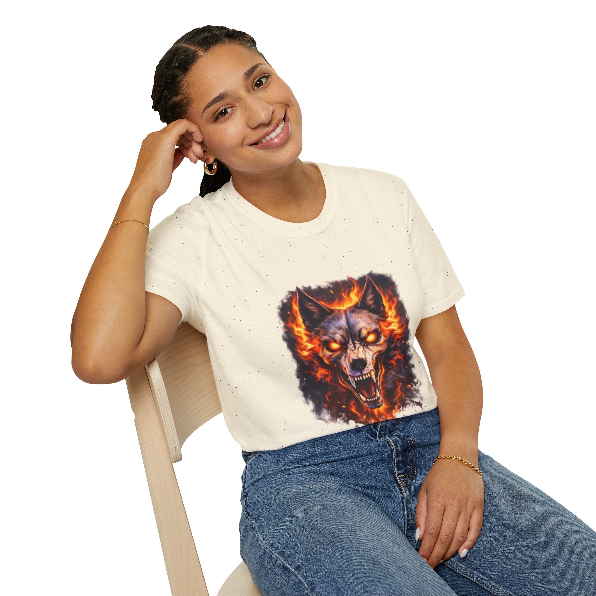 Flaming Wolf Skull T-Shirt — Fiery Wolf Head Graphic Tee