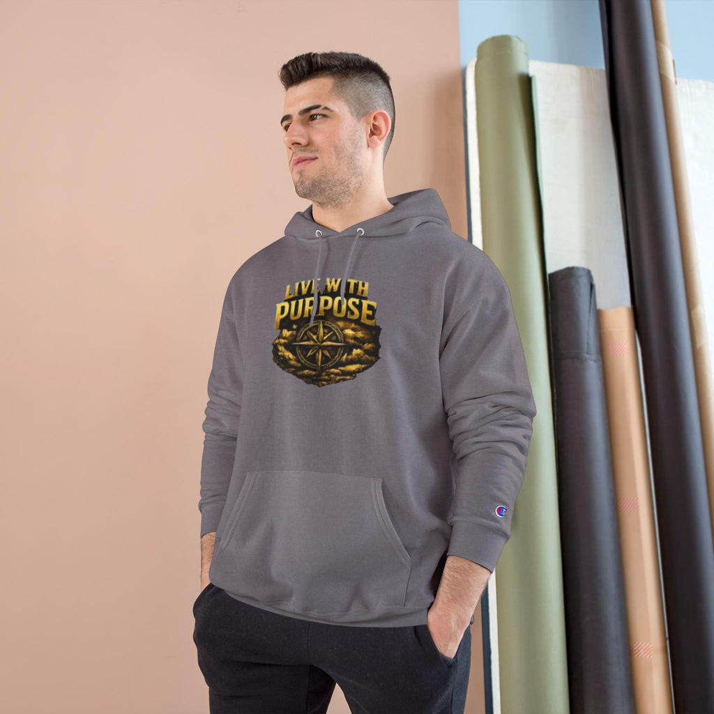 Live With Purpose Hoodie — Motivational Champion Hoodie with Compass Graphic
