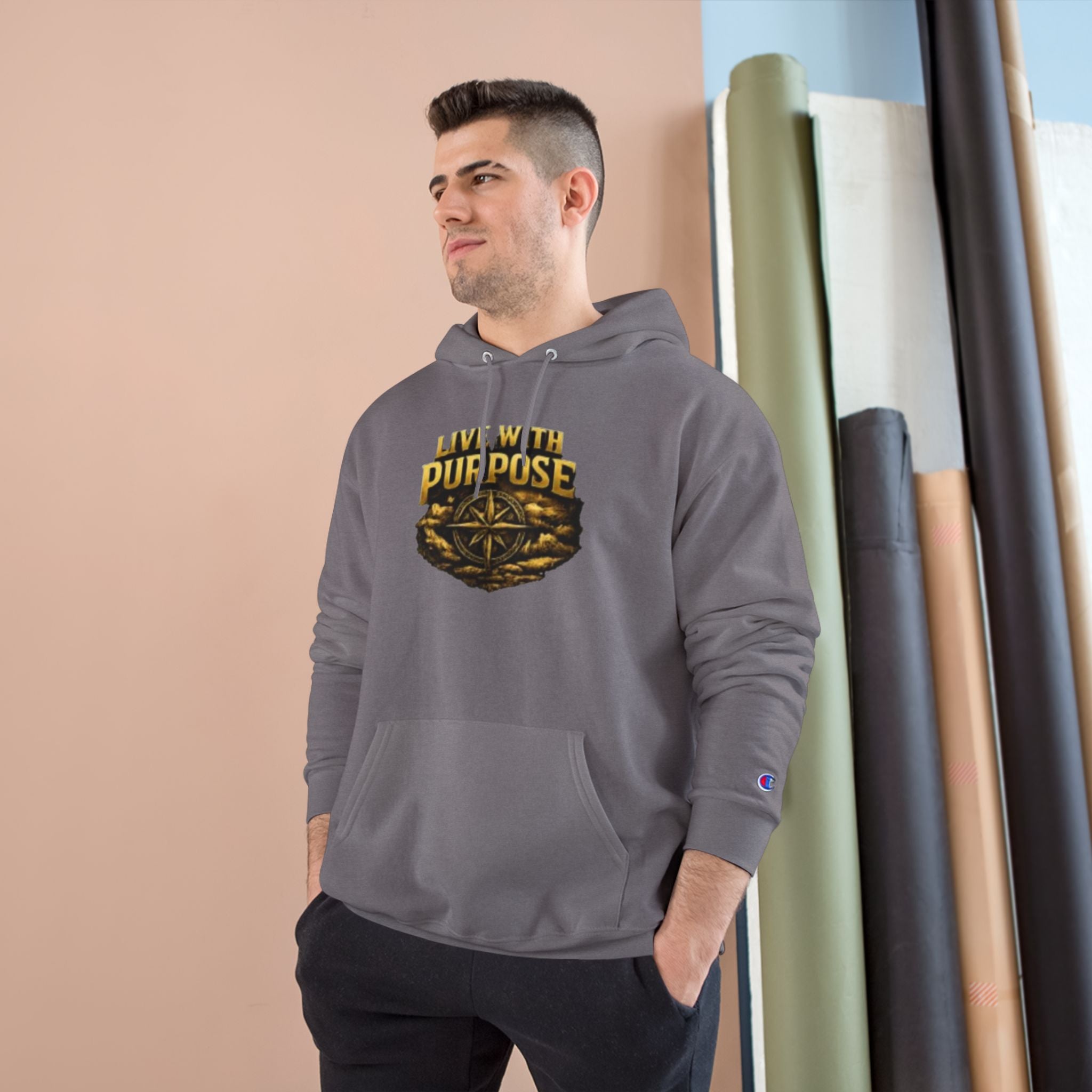 Live With Purpose Hoodie — Motivational Champion Hoodie with Compass Graphic