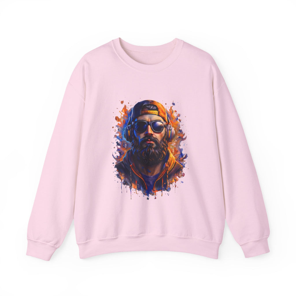 Bearded Hipster Portrait Sweatshirt — Artistic Drip Paint Crewneck