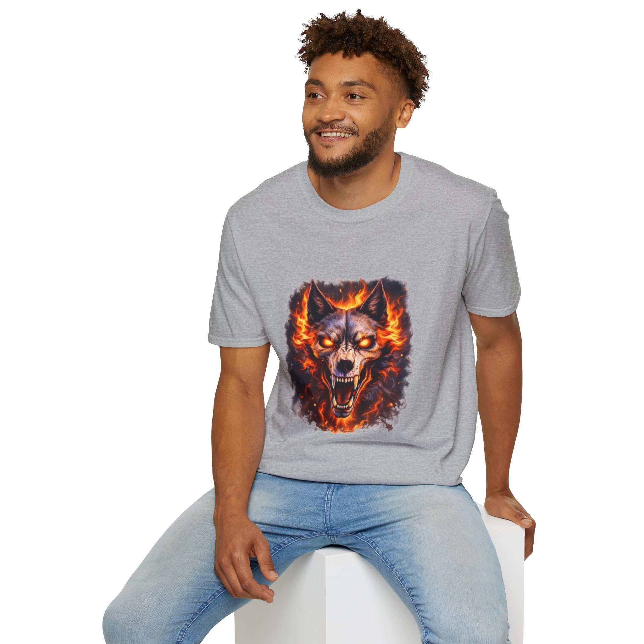 Flaming Wolf Skull T-Shirt — Fiery Wolf Head Graphic Tee