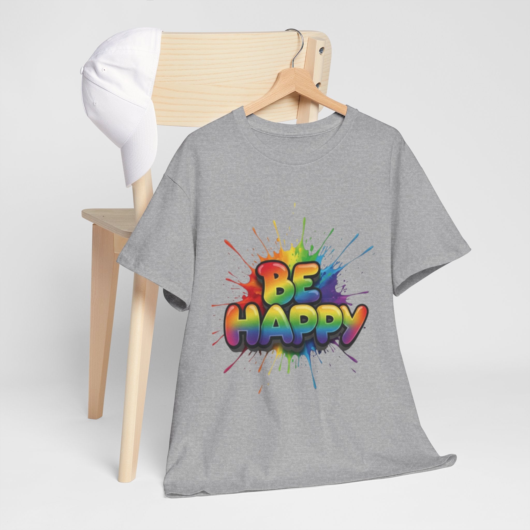 Be Happy Rainbow Tee — Positive Vibes Graphic T-Shirt