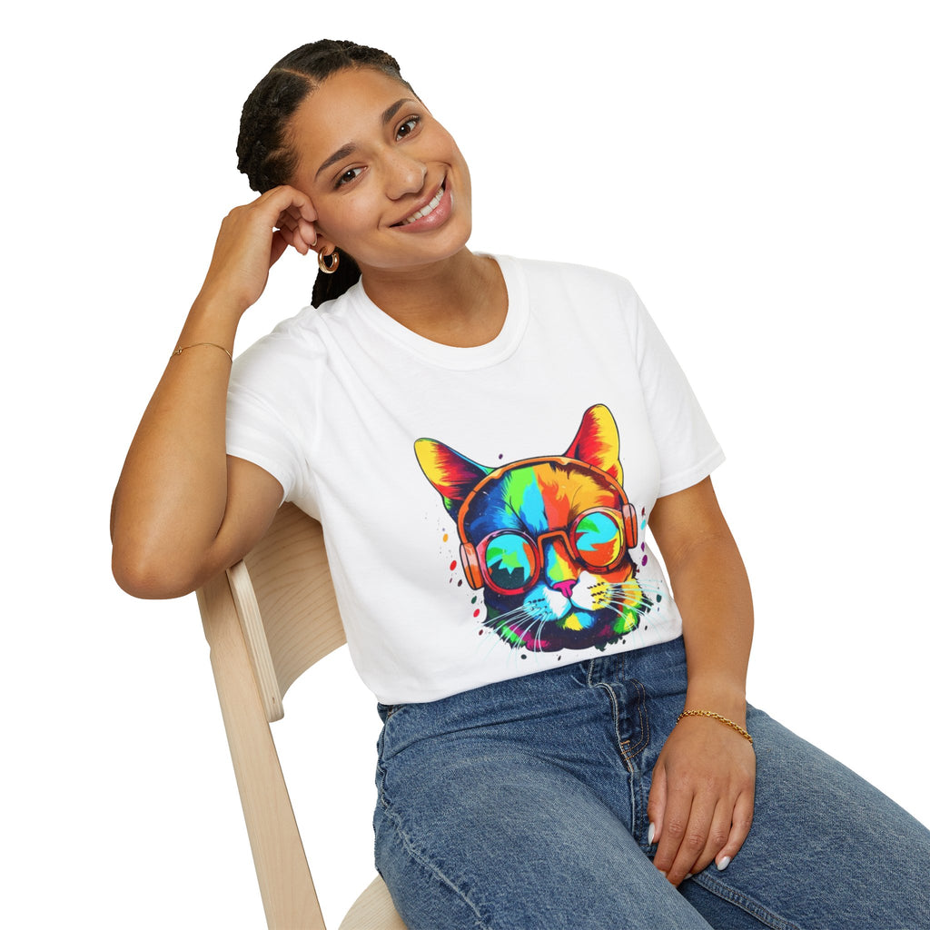 Colorful Cat with Sunglasses T-Shirt