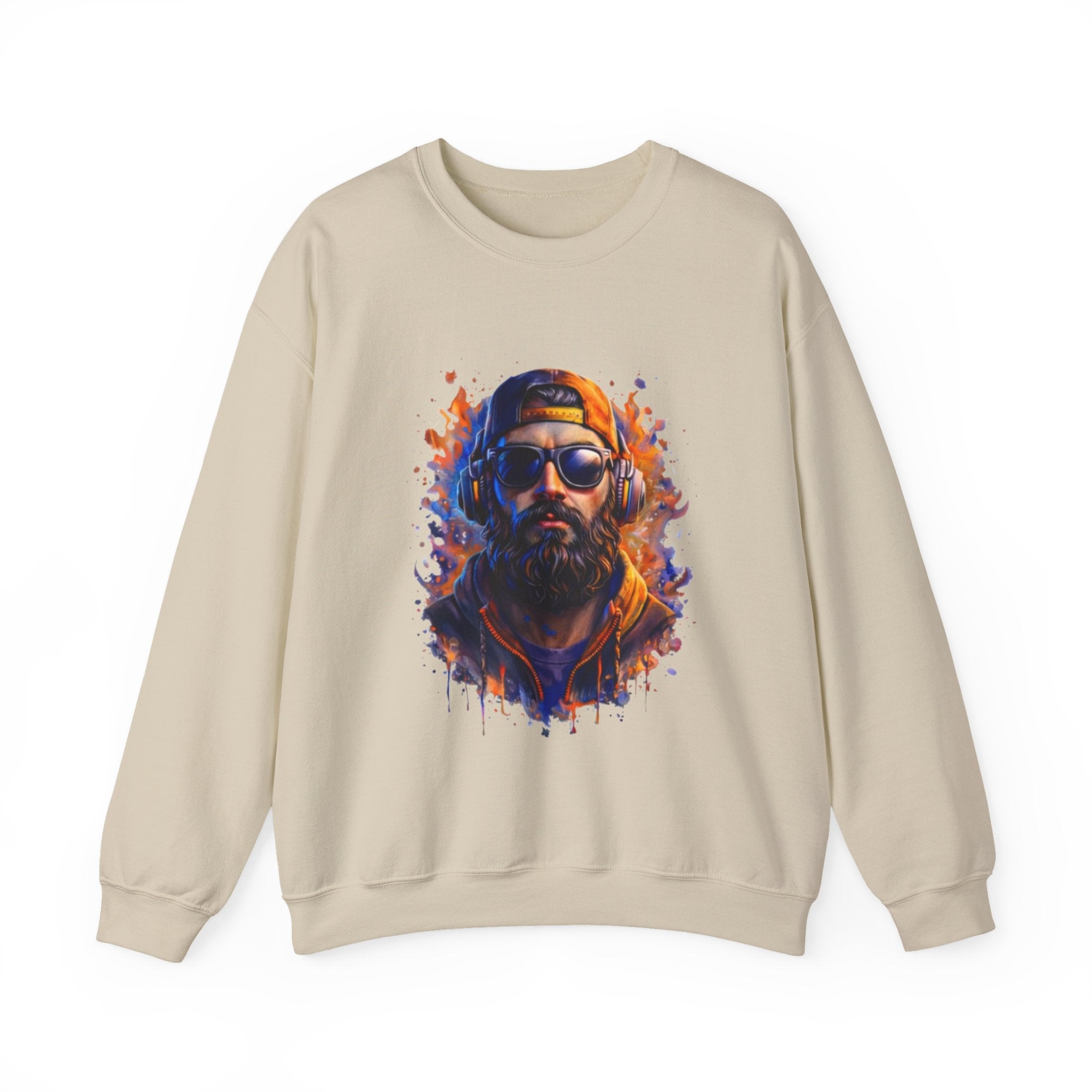 Bearded Hipster Portrait Sweatshirt — Artistic Drip Paint Crewneck