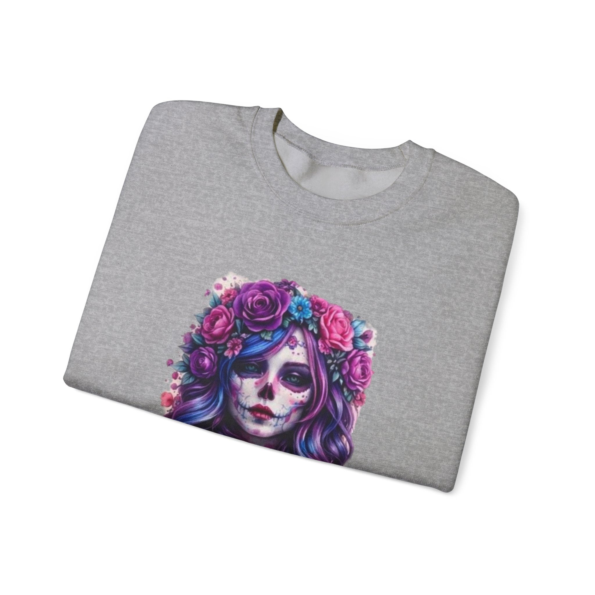 Sugar Skull Floral Crewneck Sweatshirt — Day of the Dead Skull Girl Design