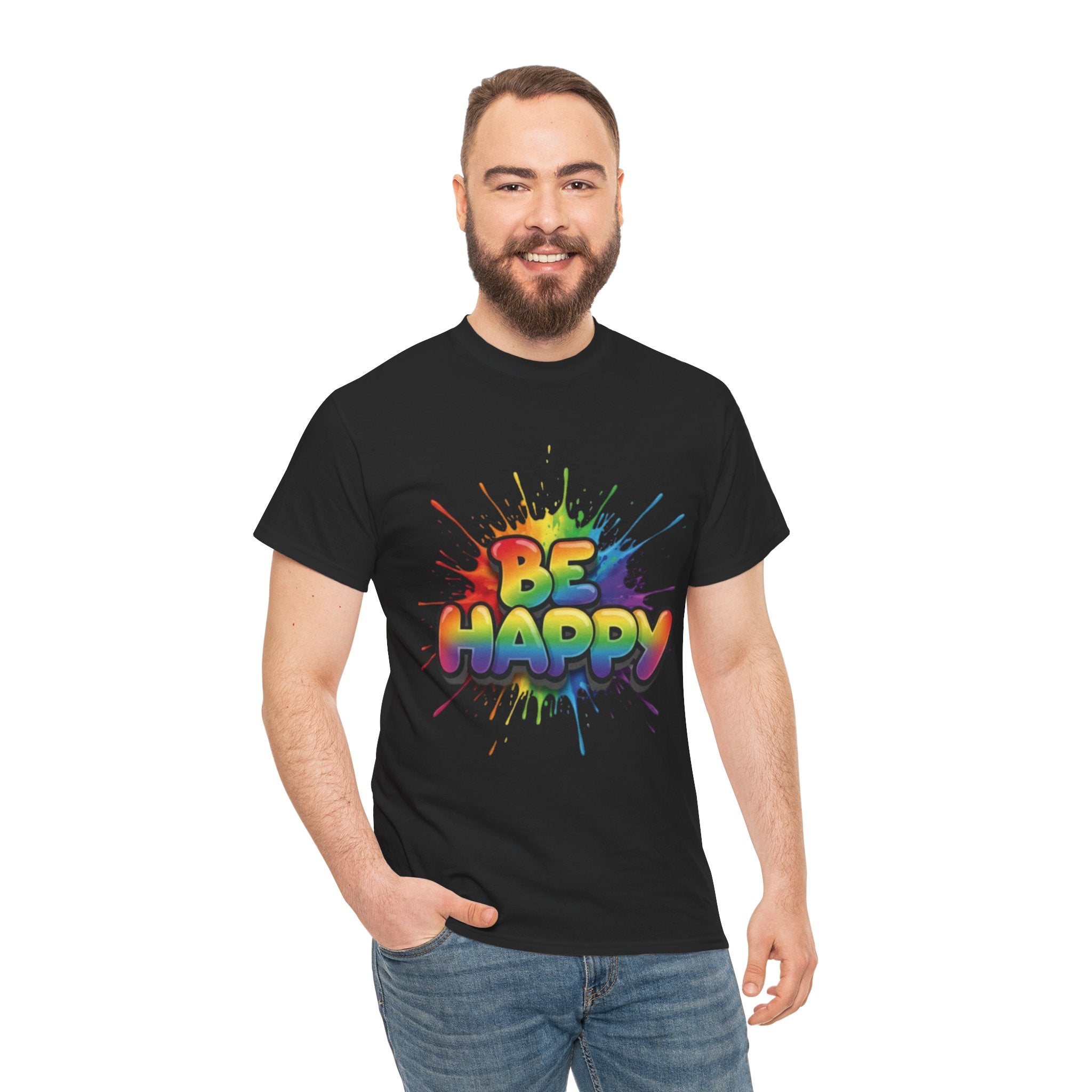 Be Happy Rainbow Tee — Positive Vibes Graphic T-Shirt