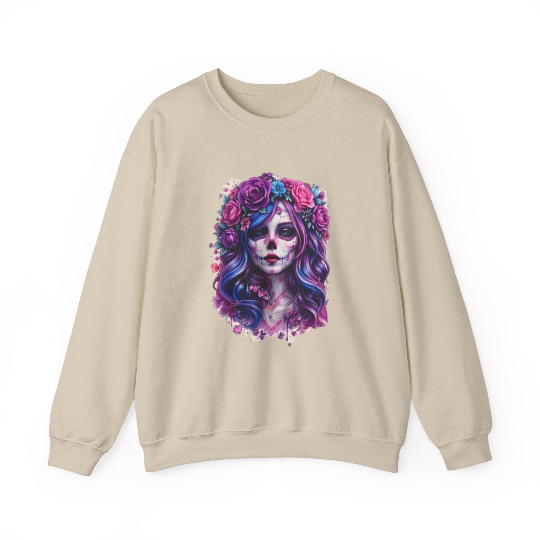 Sugar Skull Floral Crewneck Sweatshirt — Day of the Dead Skull Girl Design