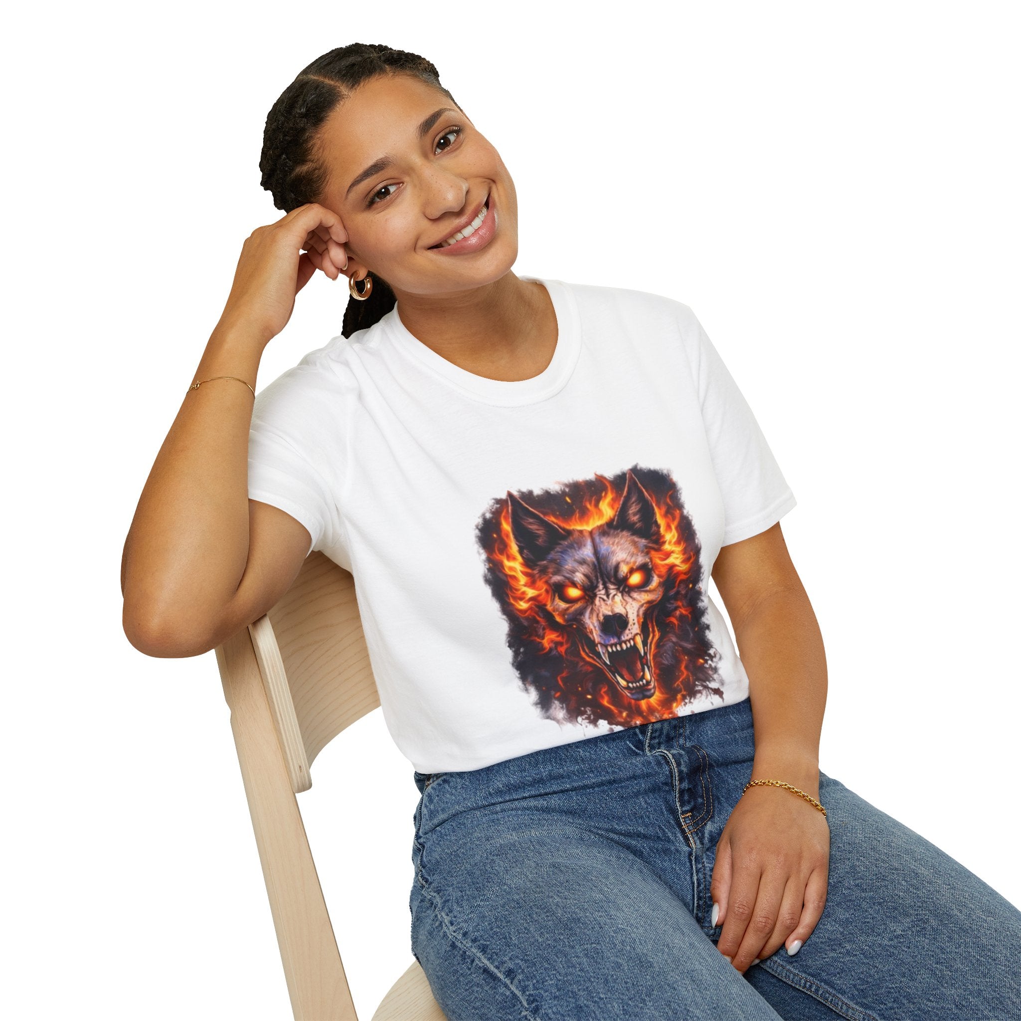 Flaming Wolf Skull T-Shirt — Fiery Wolf Head Graphic Tee