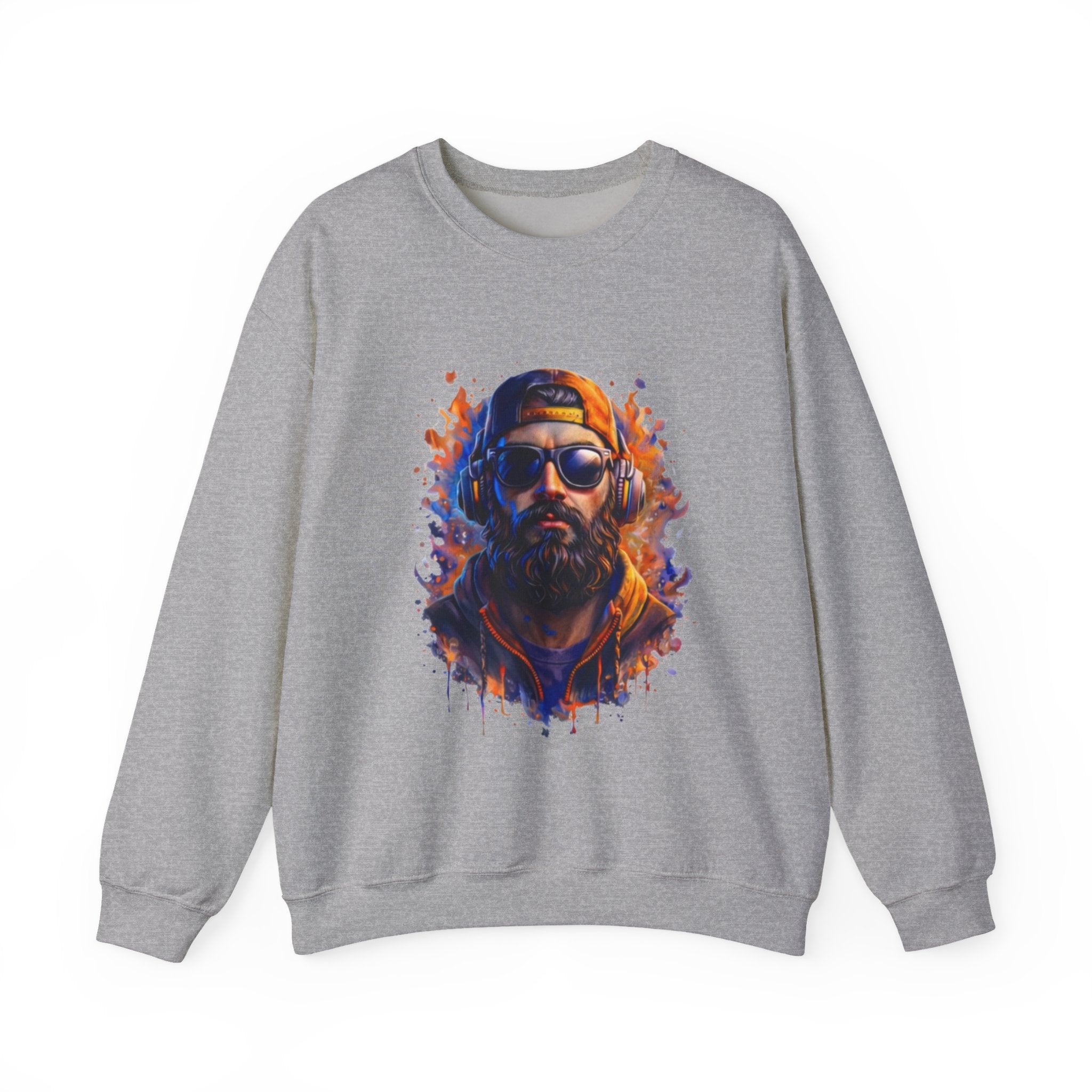 Bearded Hipster Portrait Sweatshirt — Artistic Drip Paint Crewneck