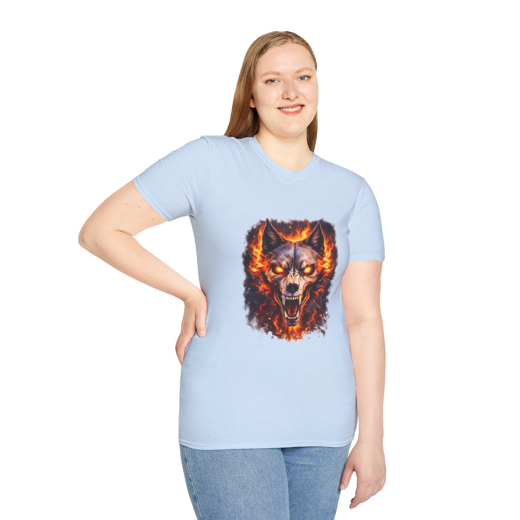 Flaming Wolf Skull T-Shirt — Fiery Wolf Head Graphic Tee