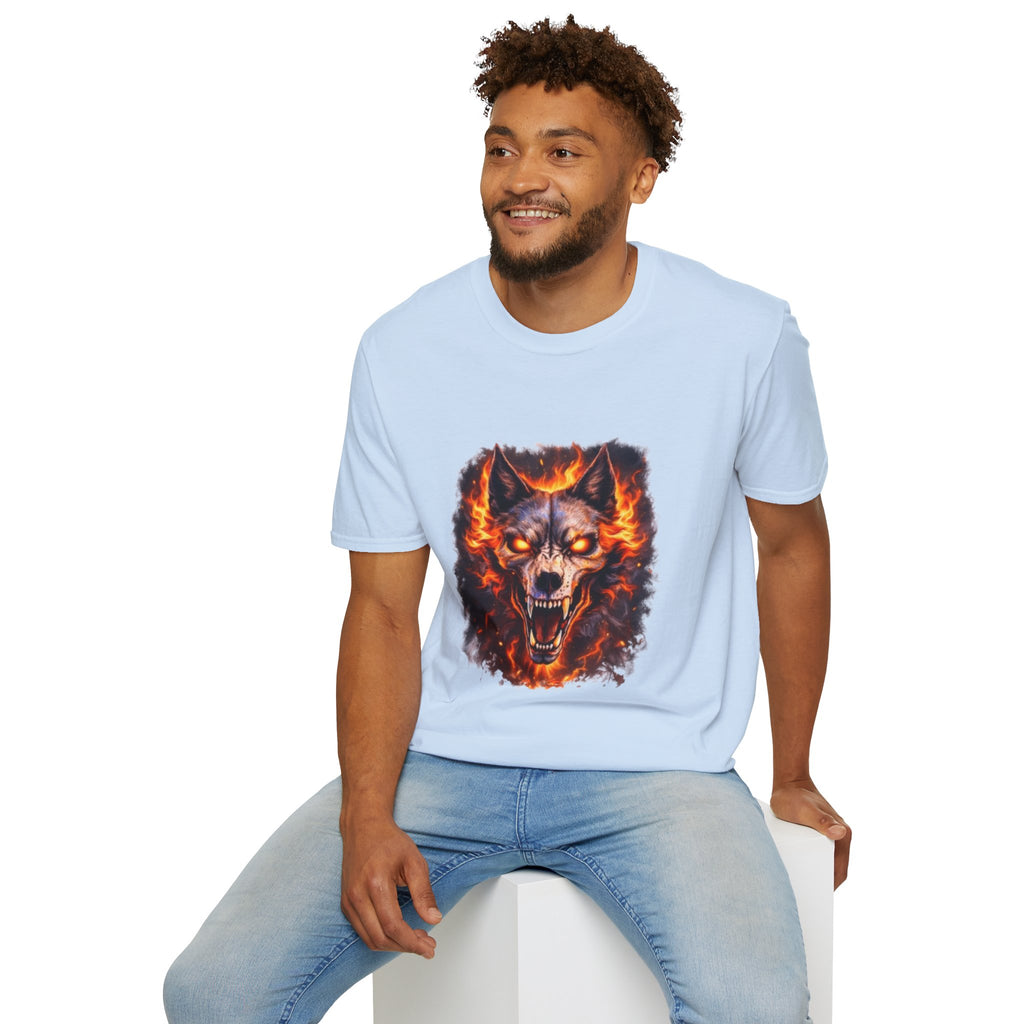 Flaming Wolf Skull T-Shirt — Fiery Wolf Head Graphic Tee