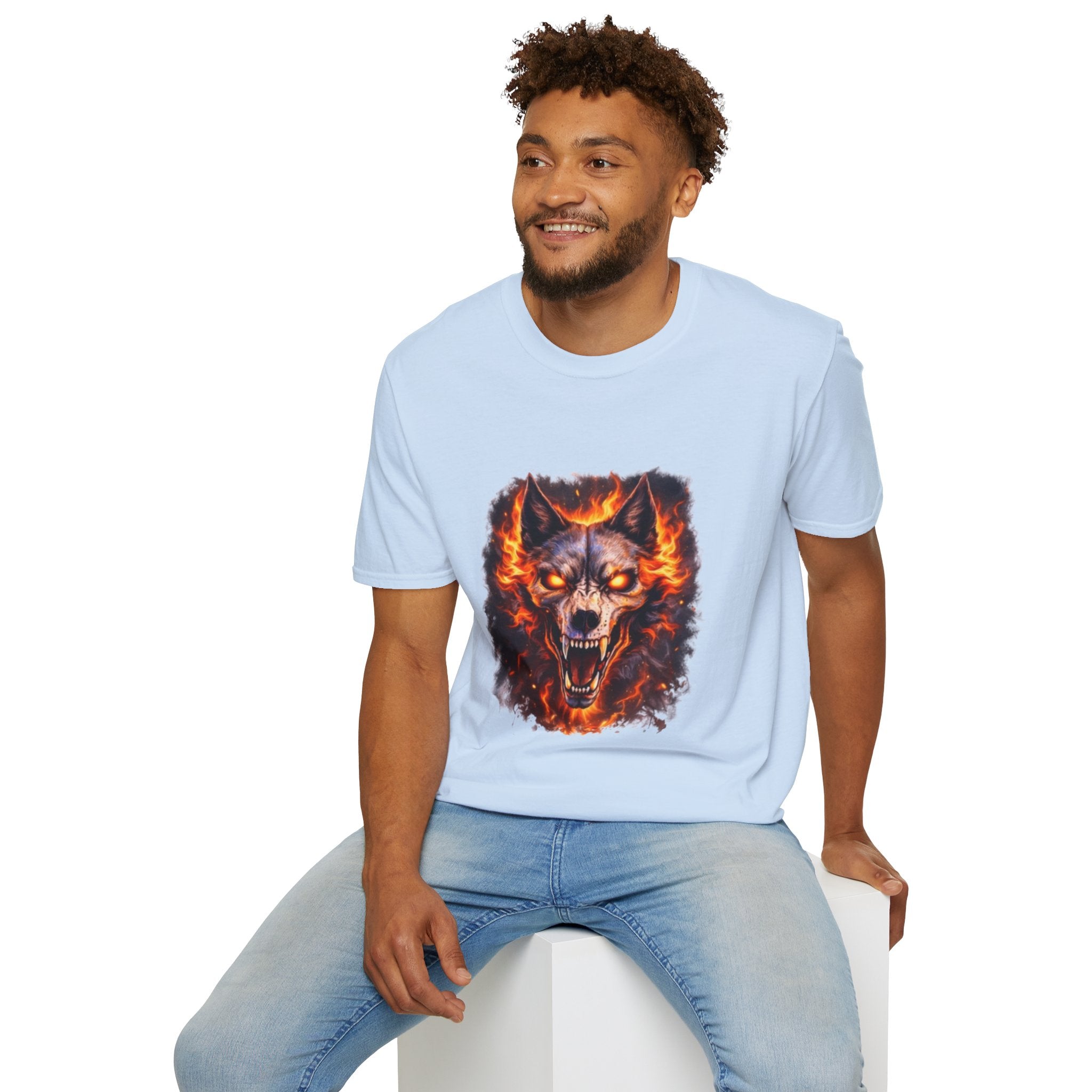 Flaming Wolf Skull T-Shirt — Fiery Wolf Head Graphic Tee