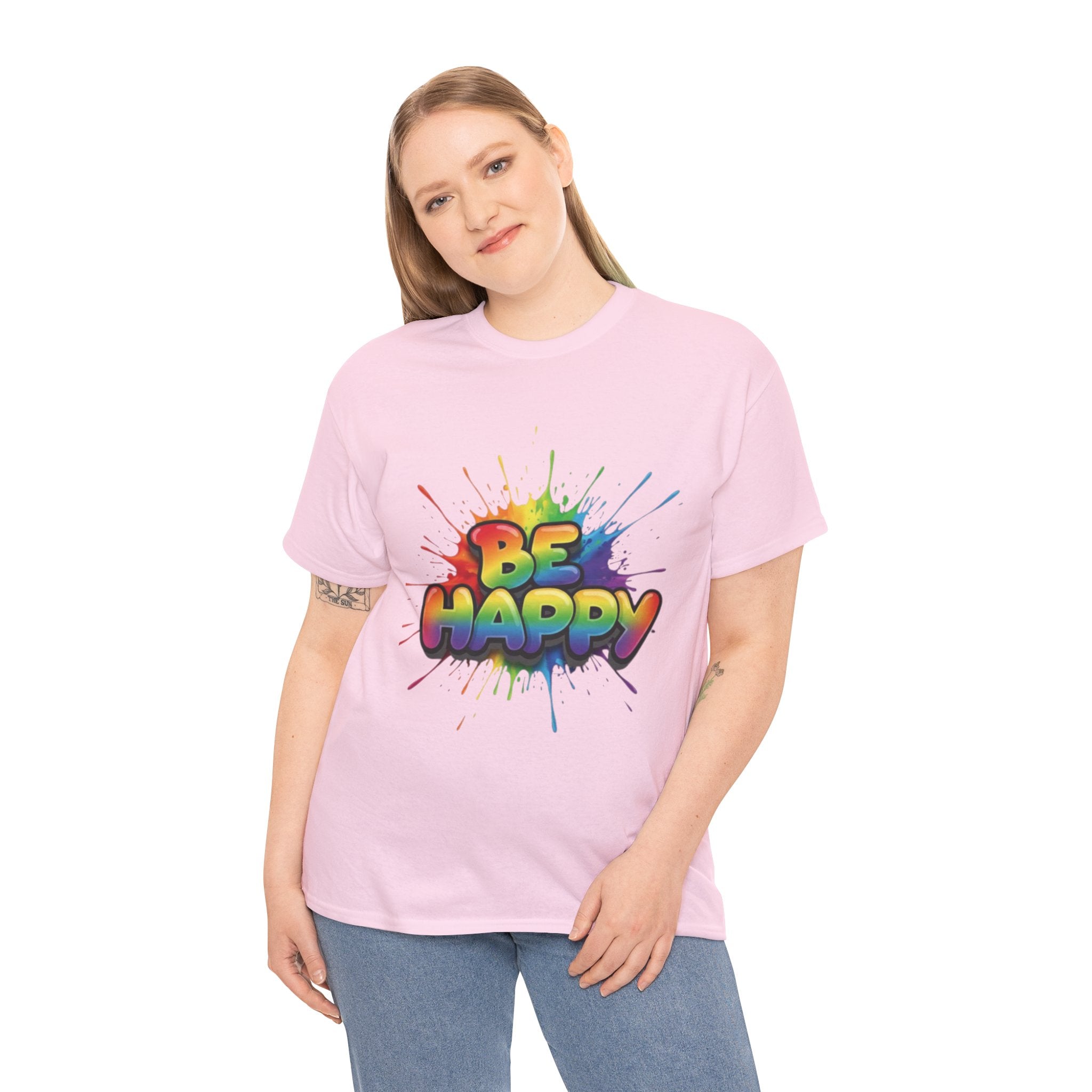 Be Happy Rainbow Tee — Positive Vibes Graphic T-Shirt