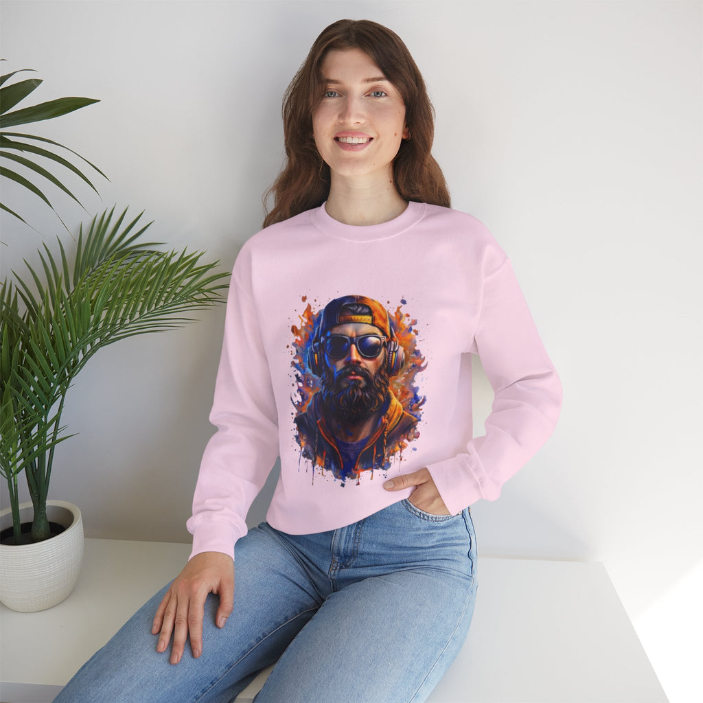Bearded Hipster Portrait Sweatshirt — Artistic Drip Paint Crewneck