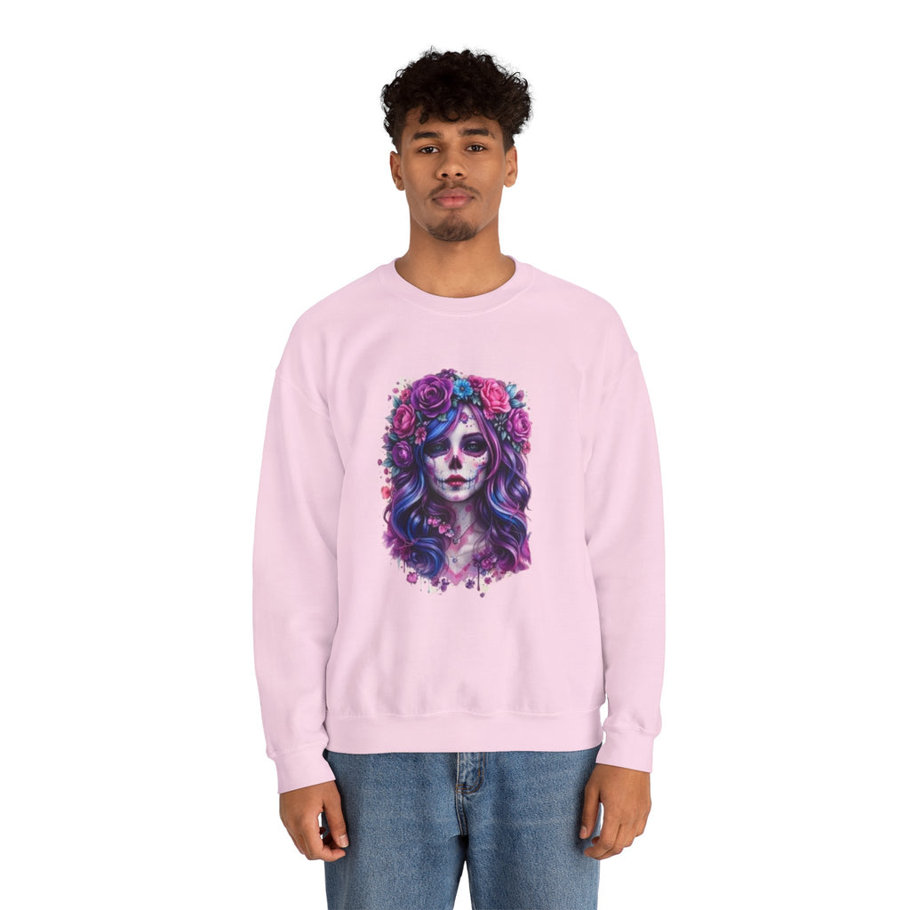 Sugar Skull Floral Crewneck Sweatshirt — Day of the Dead Skull Girl Design
