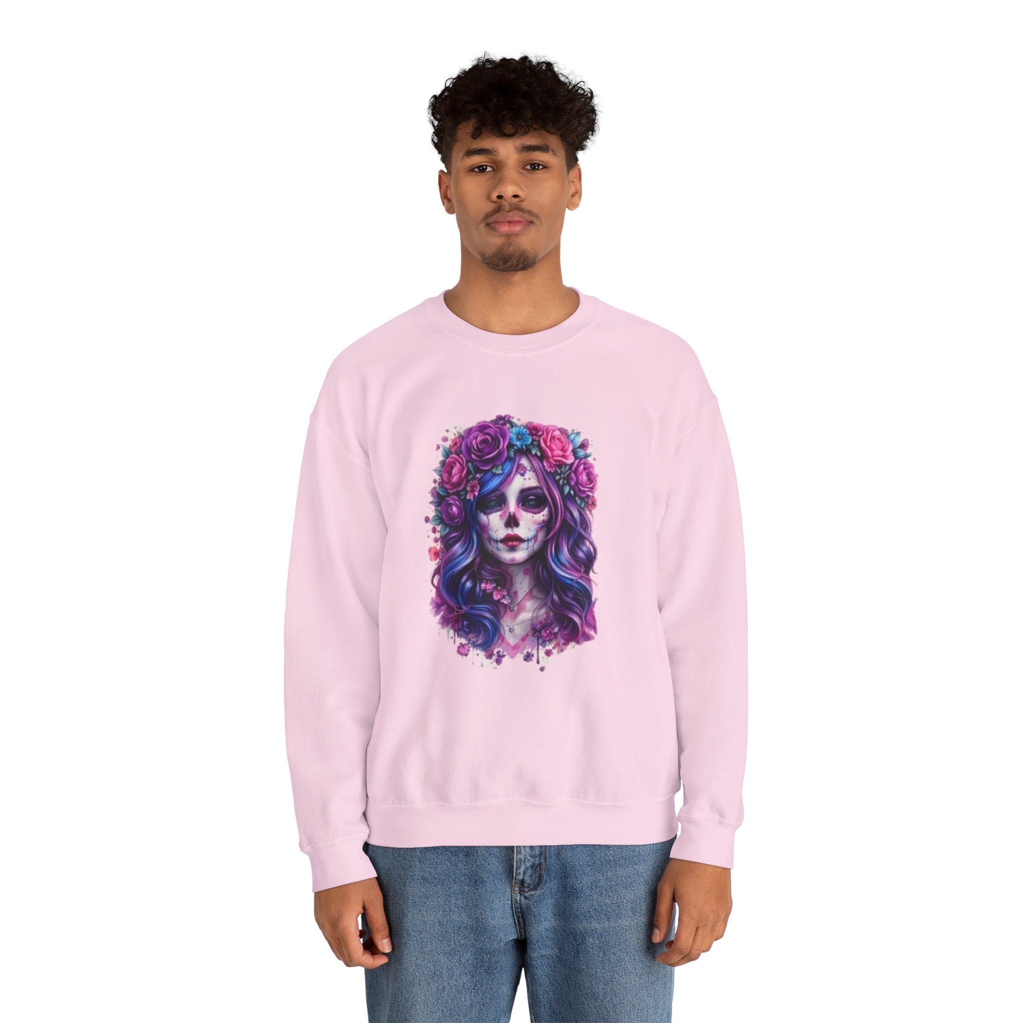 Sugar Skull Floral Crewneck Sweatshirt — Day of the Dead Skull Girl Design