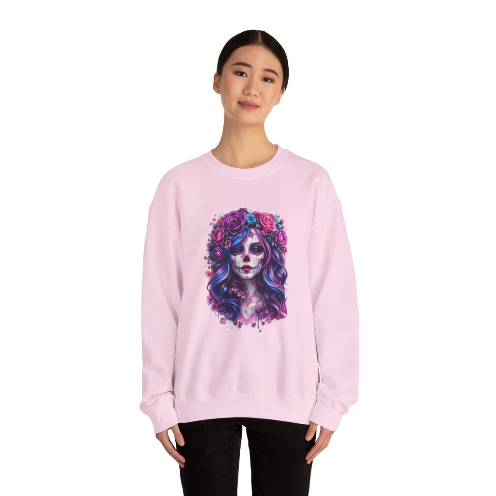 Sugar Skull Floral Crewneck Sweatshirt — Day of the Dead Skull Girl Design