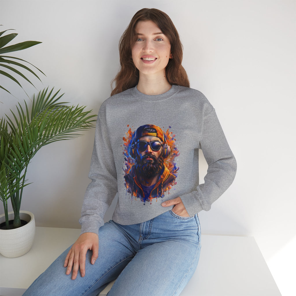 Bearded Hipster Portrait Sweatshirt — Artistic Drip Paint Crewneck