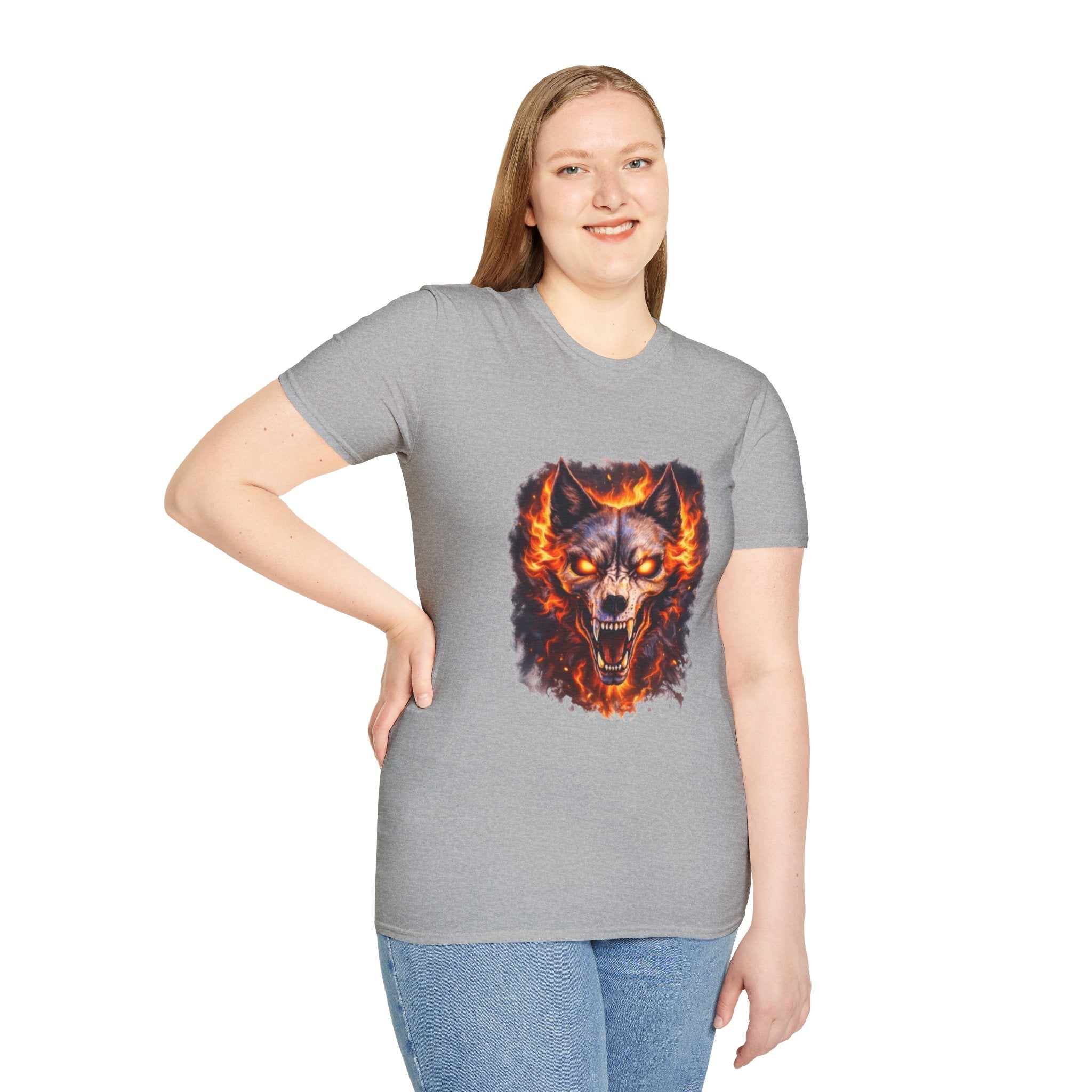 Flaming Wolf Skull T-Shirt — Fiery Wolf Head Graphic Tee