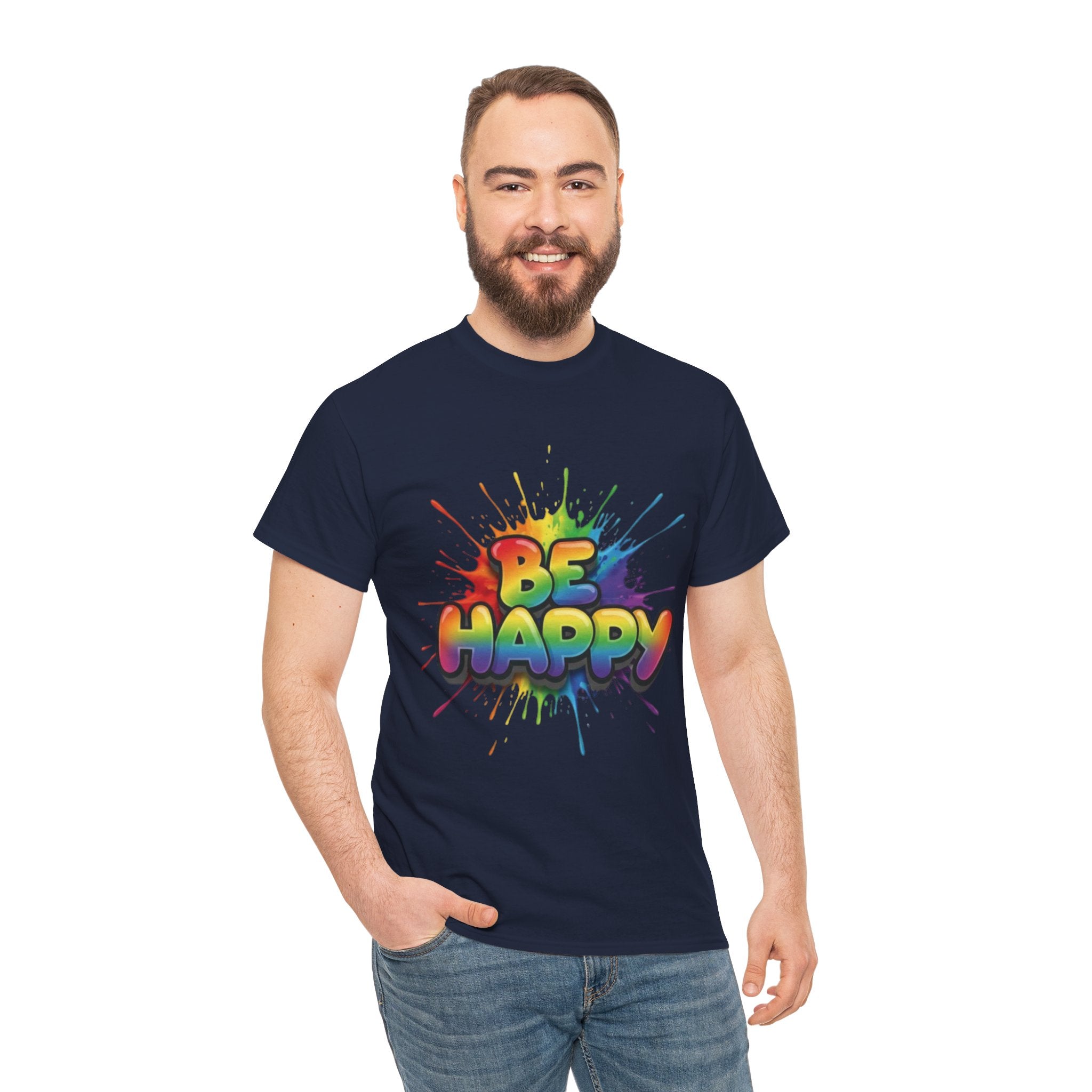 Be Happy Rainbow Tee — Positive Vibes Graphic T-Shirt