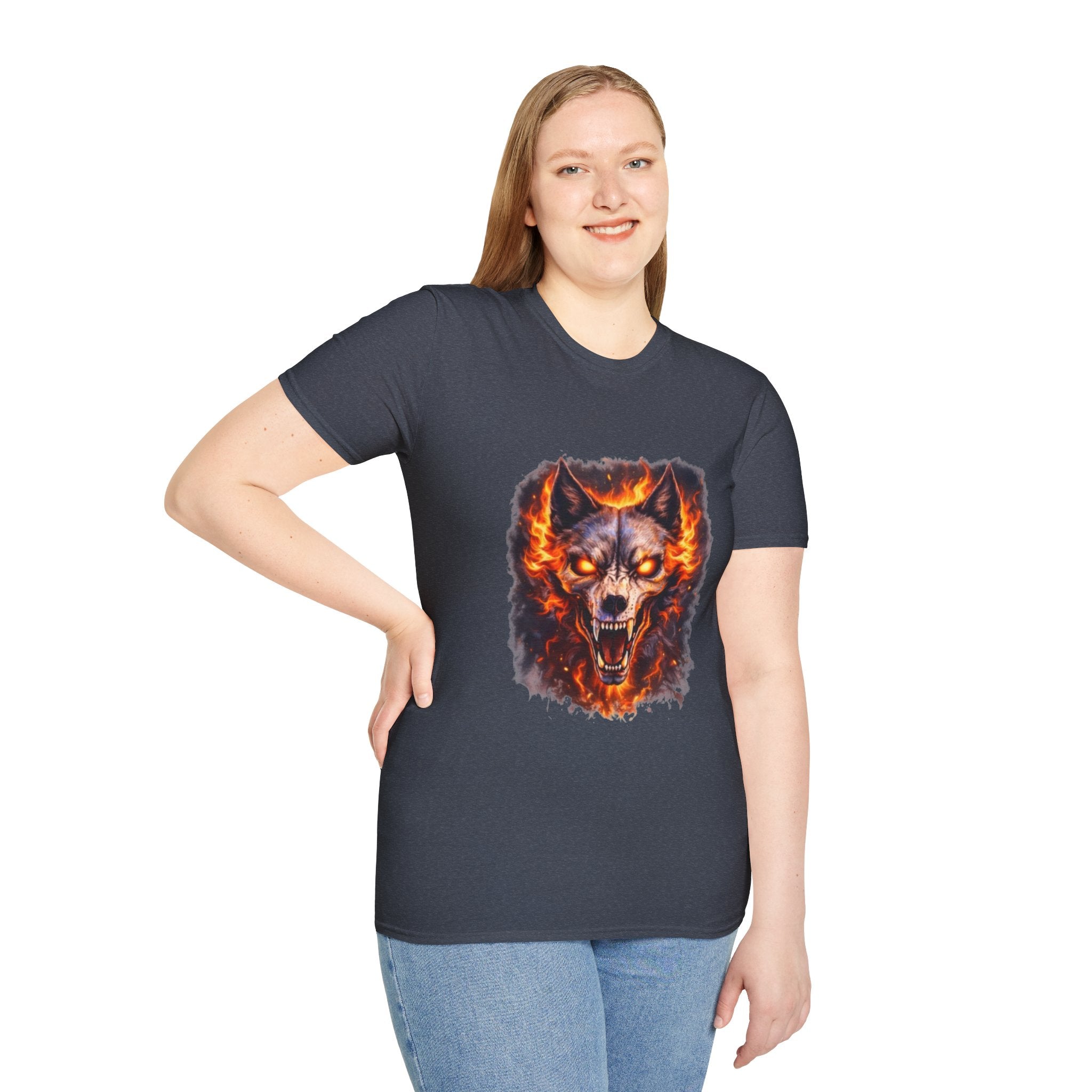 Flaming Wolf Skull T-Shirt — Fiery Wolf Head Graphic Tee