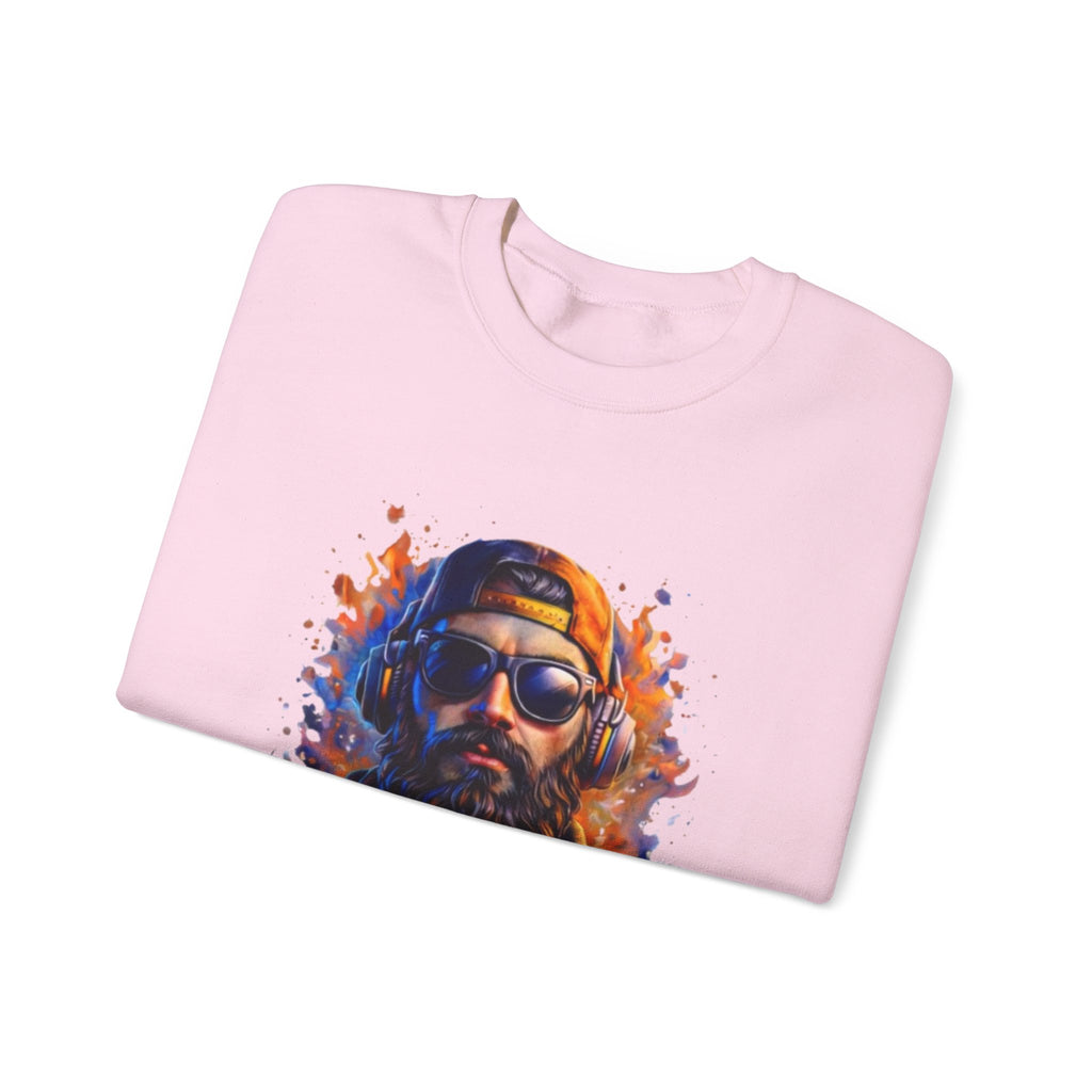 Bearded Hipster Portrait Sweatshirt — Artistic Drip Paint Crewneck