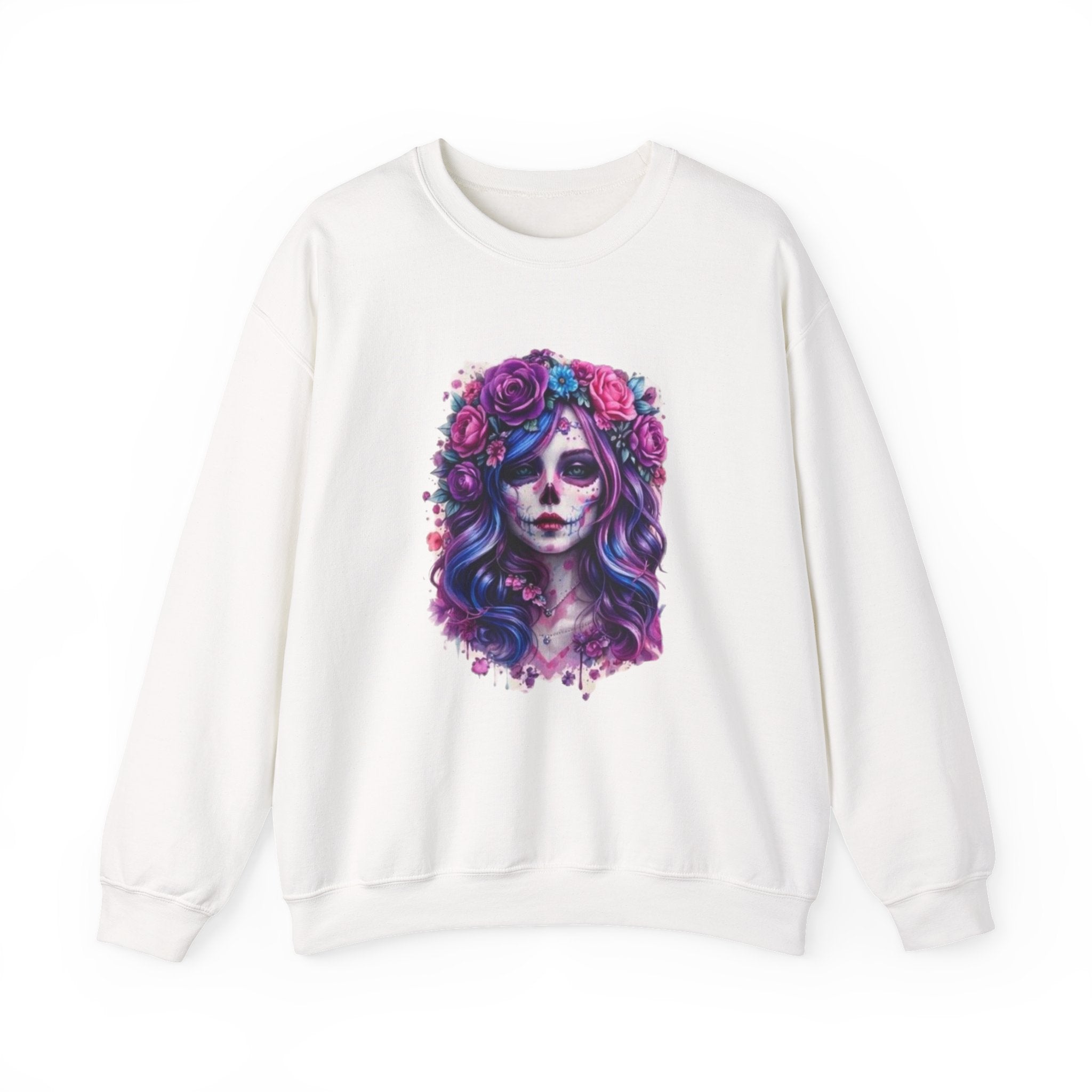 Sugar Skull Floral Crewneck Sweatshirt — Day of the Dead Skull Girl Design