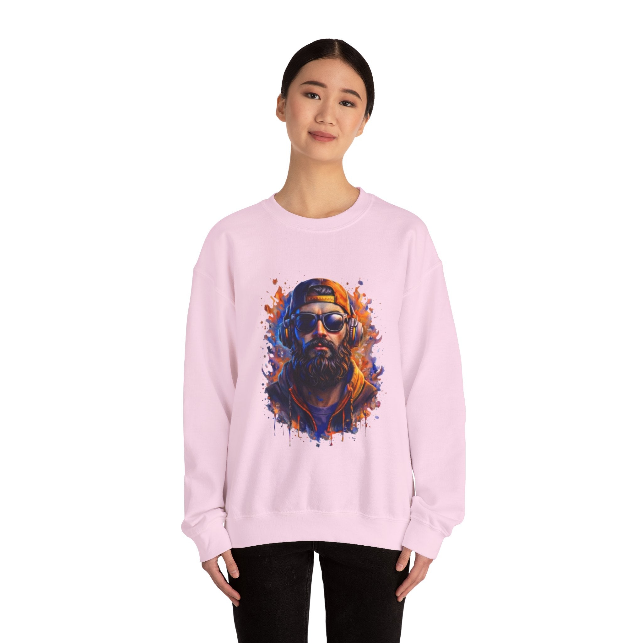 Bearded Hipster Portrait Sweatshirt — Artistic Drip Paint Crewneck