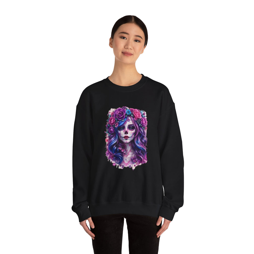 Sugar Skull Floral Crewneck Sweatshirt — Day of the Dead Skull Girl Design