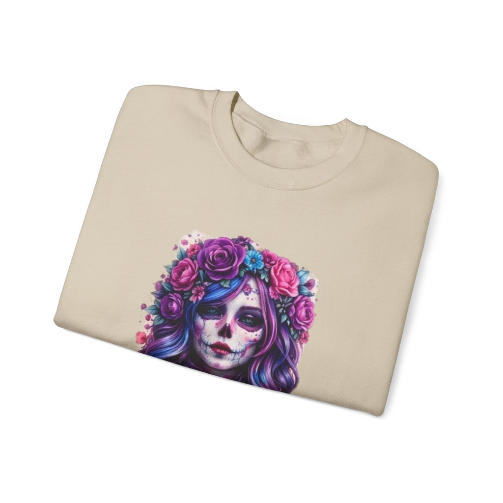 Sugar Skull Floral Crewneck Sweatshirt — Day of the Dead Skull Girl Design