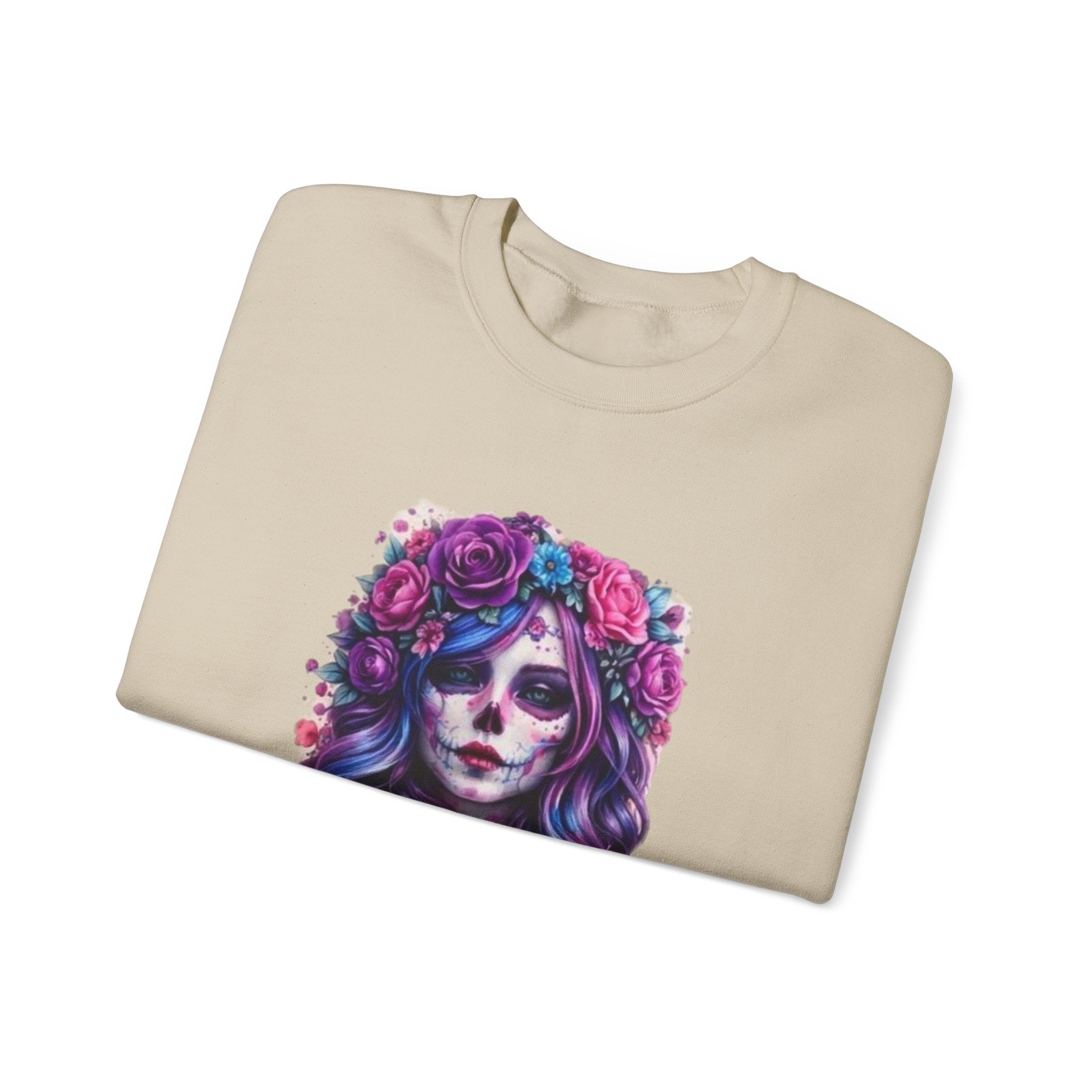 Sugar Skull Floral Crewneck Sweatshirt — Day of the Dead Skull Girl Design