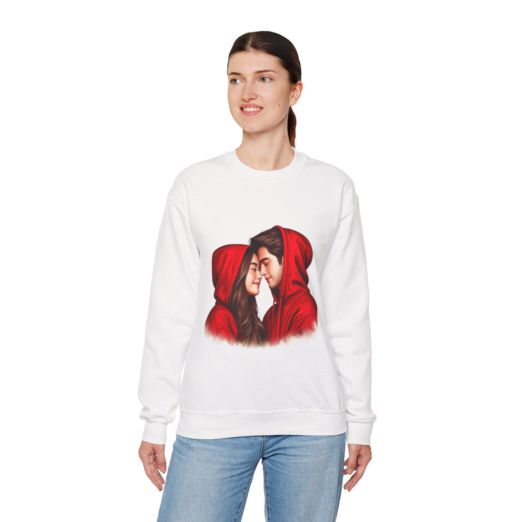 Couple in Red Hoodies Crewneck Sweatshirt — Romantic Matching Pullover