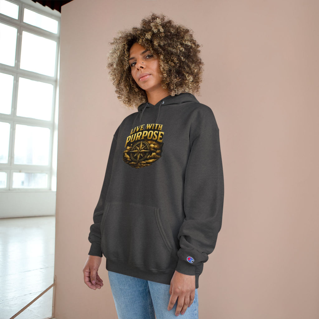 Live With Purpose Hoodie — Motivational Champion Hoodie with Compass Graphic