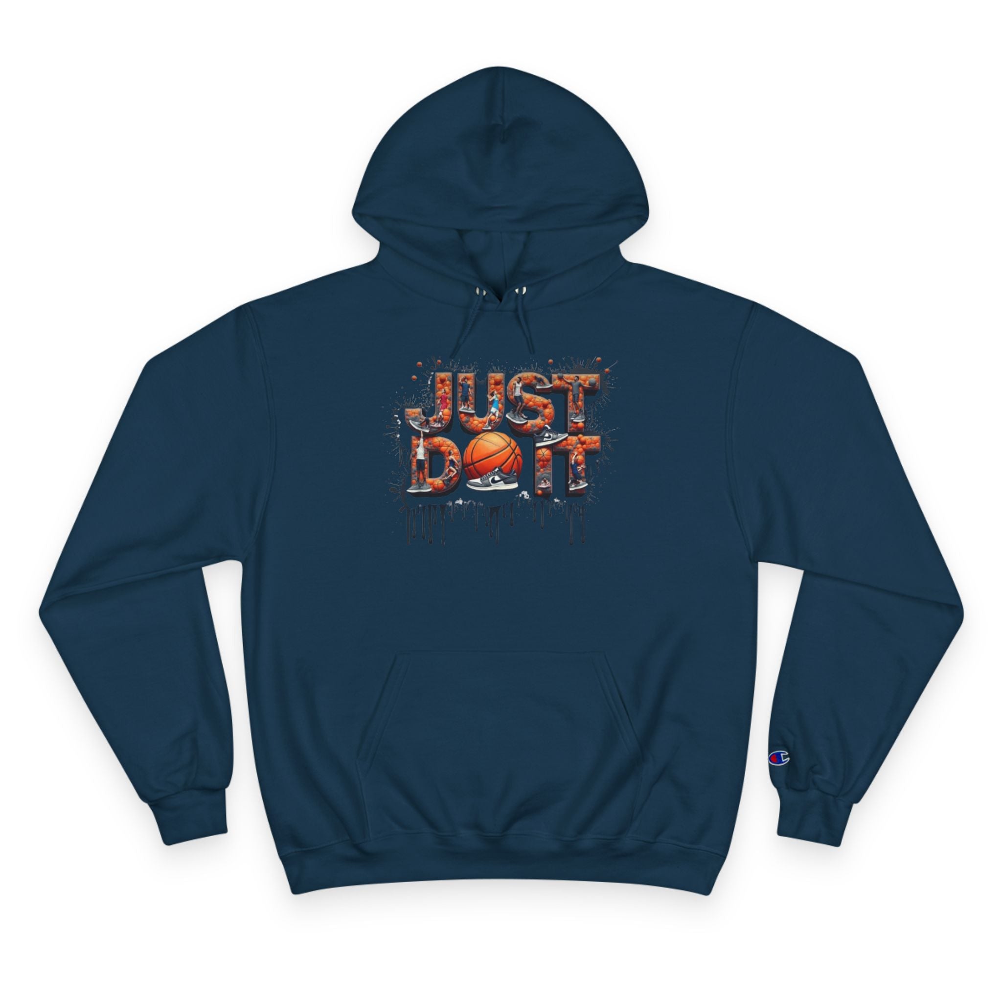 Just Do It Hoodie — White Champion Pullover with Drip Graffiti Text