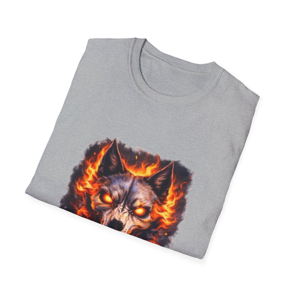 Flaming Wolf Skull T-Shirt — Fiery Wolf Head Graphic Tee