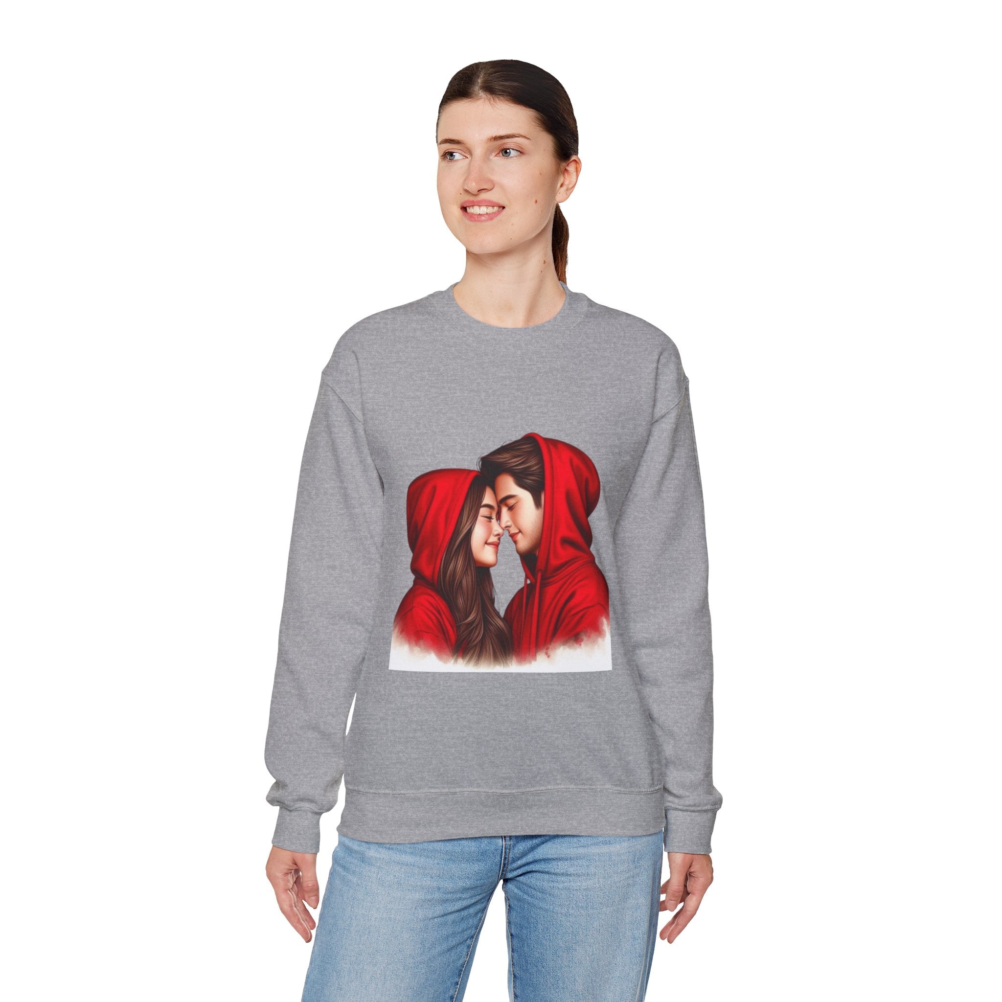 Couple in Red Hoodies Crewneck Sweatshirt — Romantic Matching Pullover