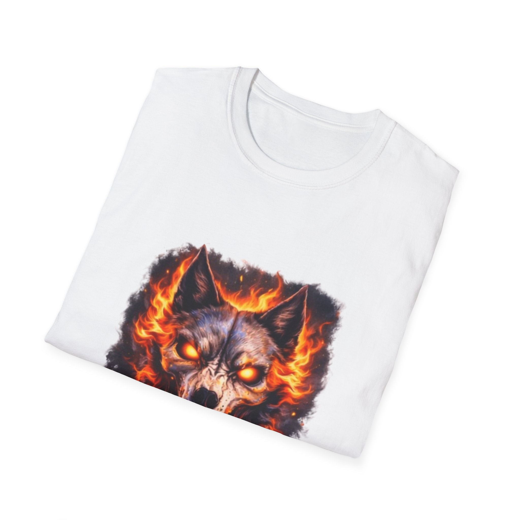 Flaming Wolf Skull T-Shirt — Fiery Wolf Head Graphic Tee